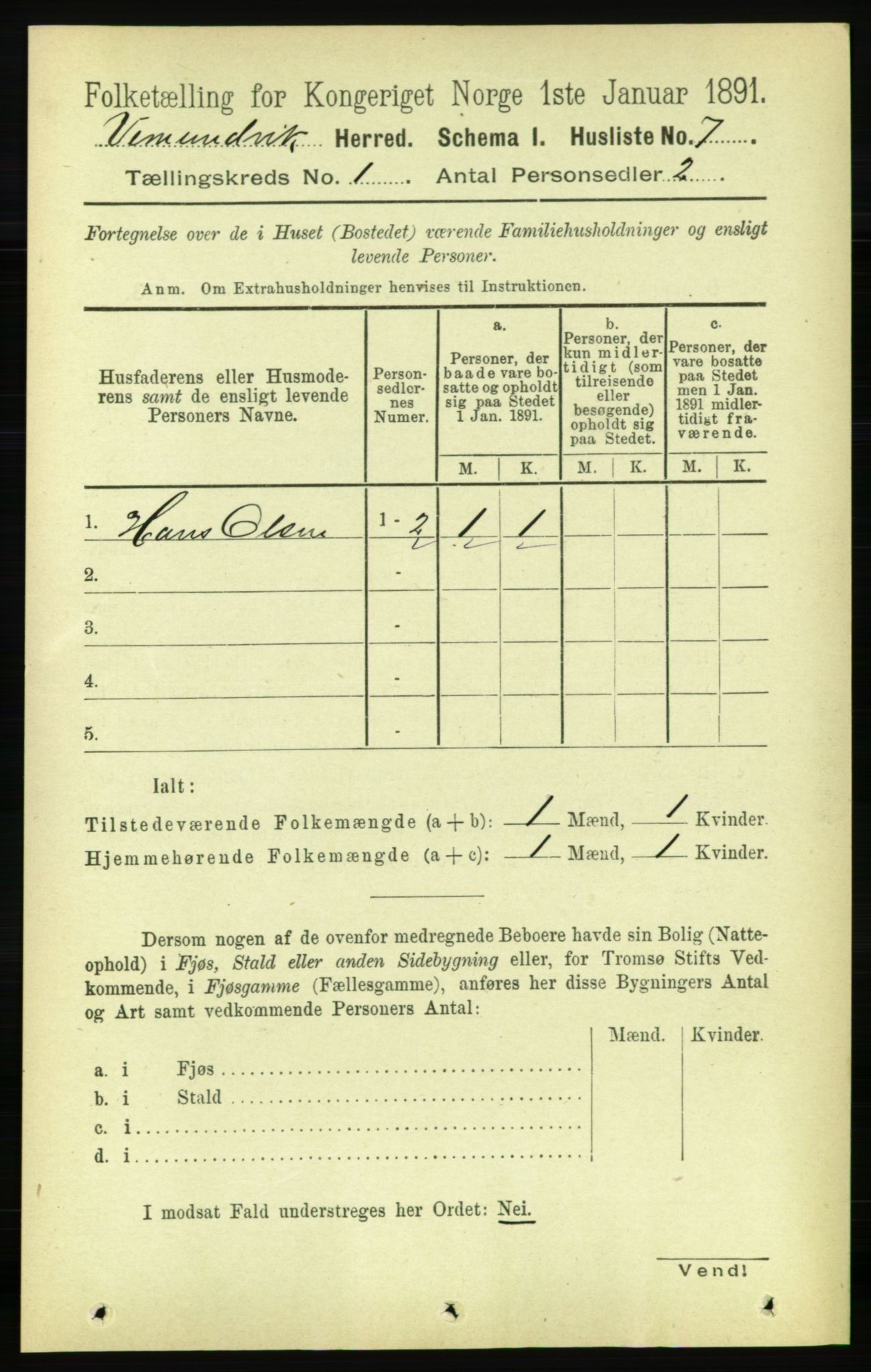 RA, Folketelling 1891 for 1745 Vemundvik herred, 1891, s. 19