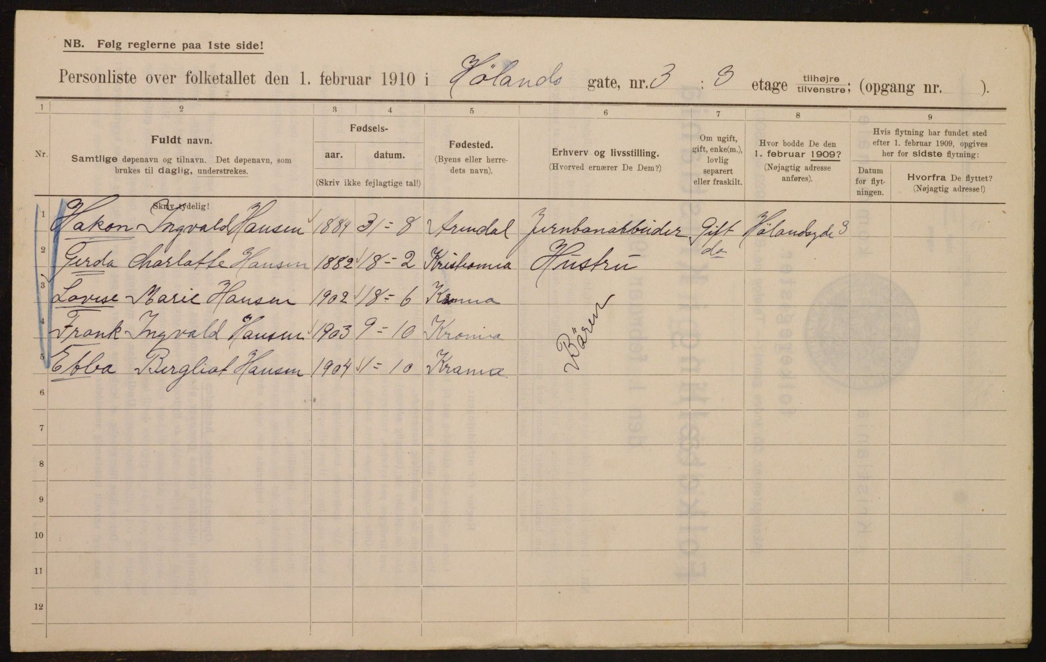 OBA, Kommunal folketelling 1.2.1910 for Kristiania, 1910, s. 41450