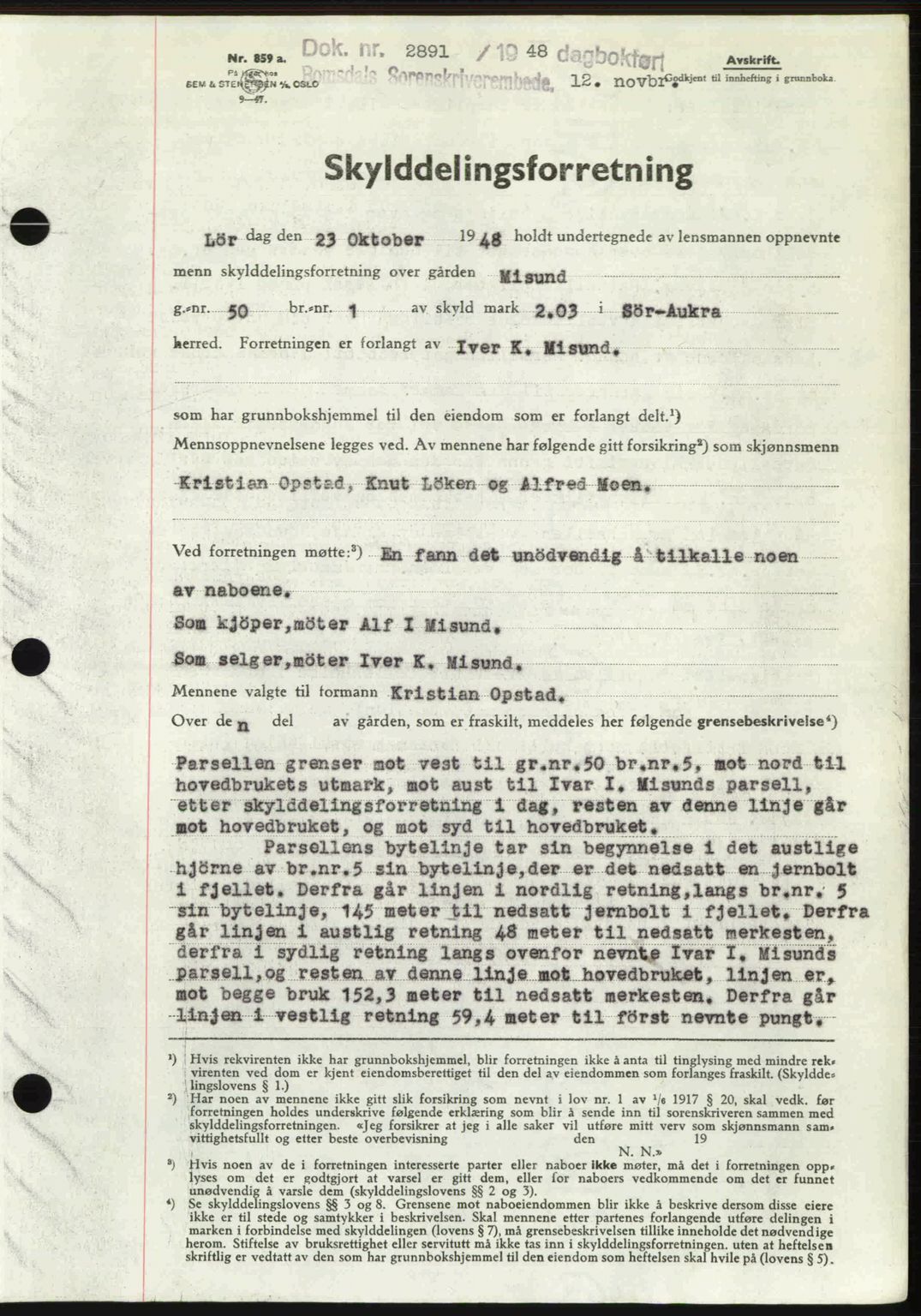Romsdal sorenskriveri, SAT/A-4149/1/2/2C: Pantebok nr. A27, 1948-1948, Dagboknr: 2891/1948