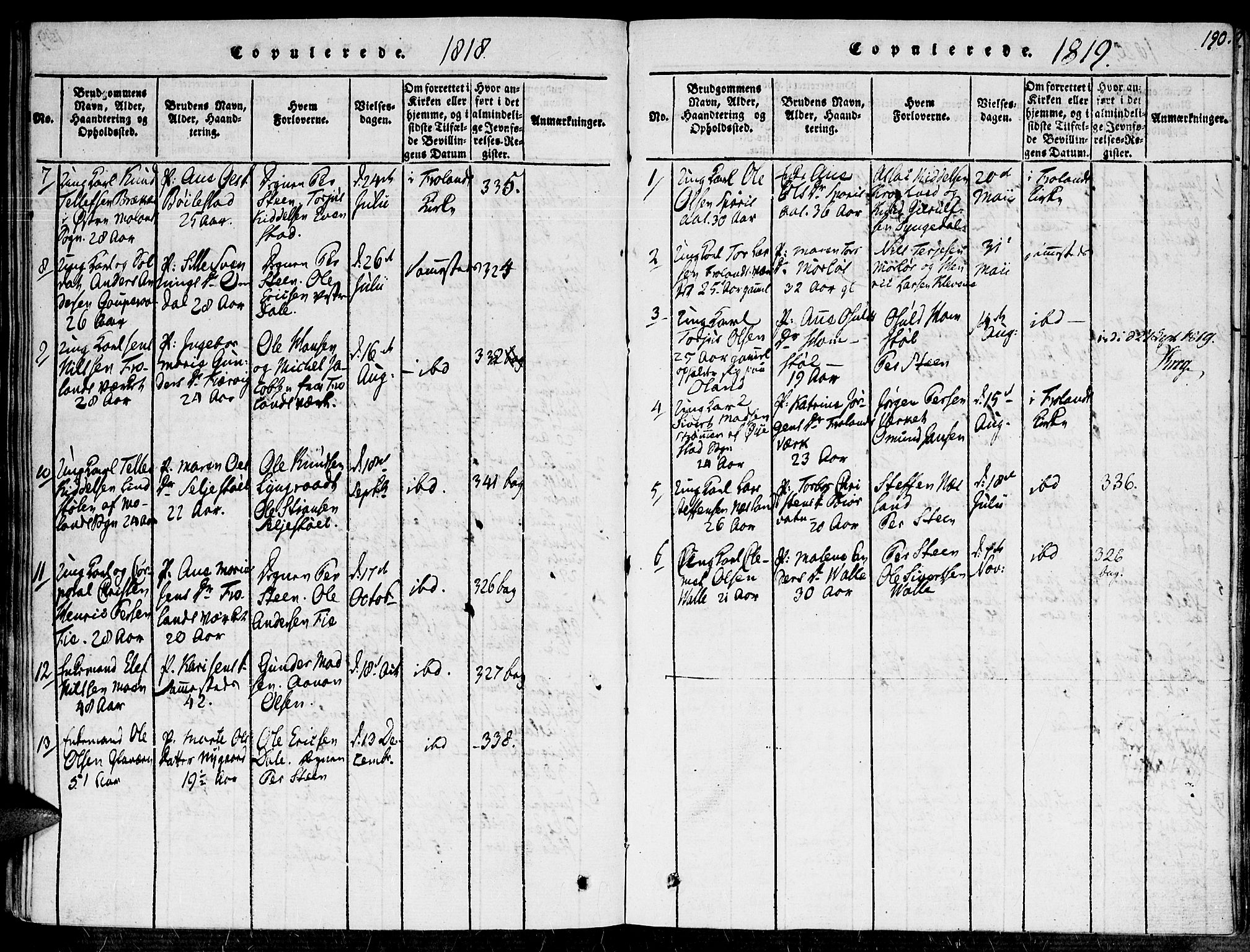 Fjære sokneprestkontor, AV/SAK-1111-0011/F/Fa/L0001: Ministerialbok nr. A 1 /2, 1816-1826, s. 190