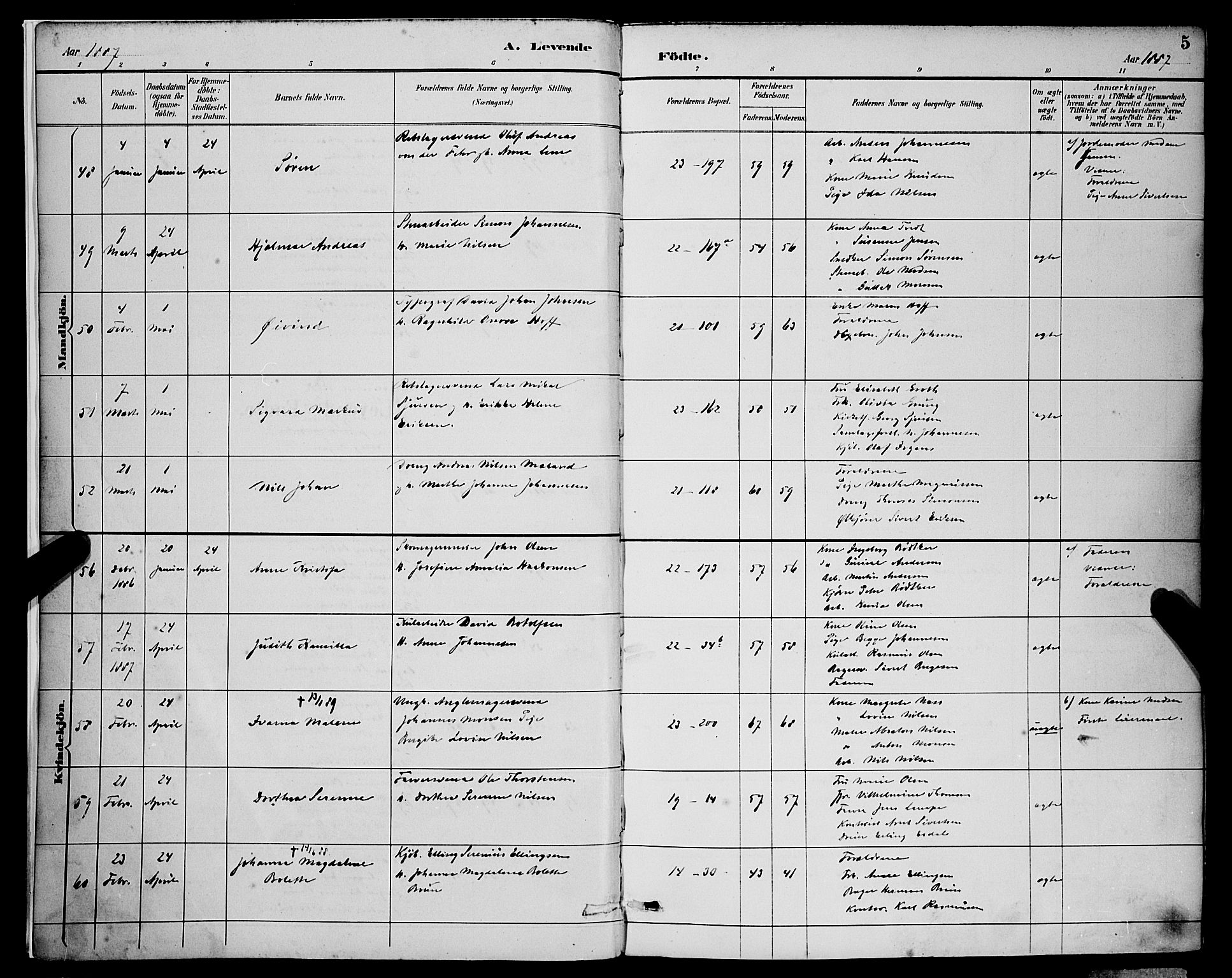 Korskirken sokneprestembete, AV/SAB-A-76101/H/Hab: Klokkerbok nr. B 9, 1887-1896, s. 5