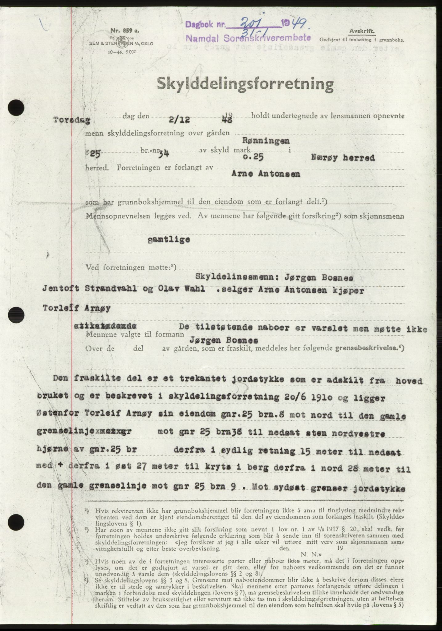 Namdal sorenskriveri, SAT/A-4133/1/2/2C: Pantebok nr. -, 1949-1949, Dagboknr: 201/1949