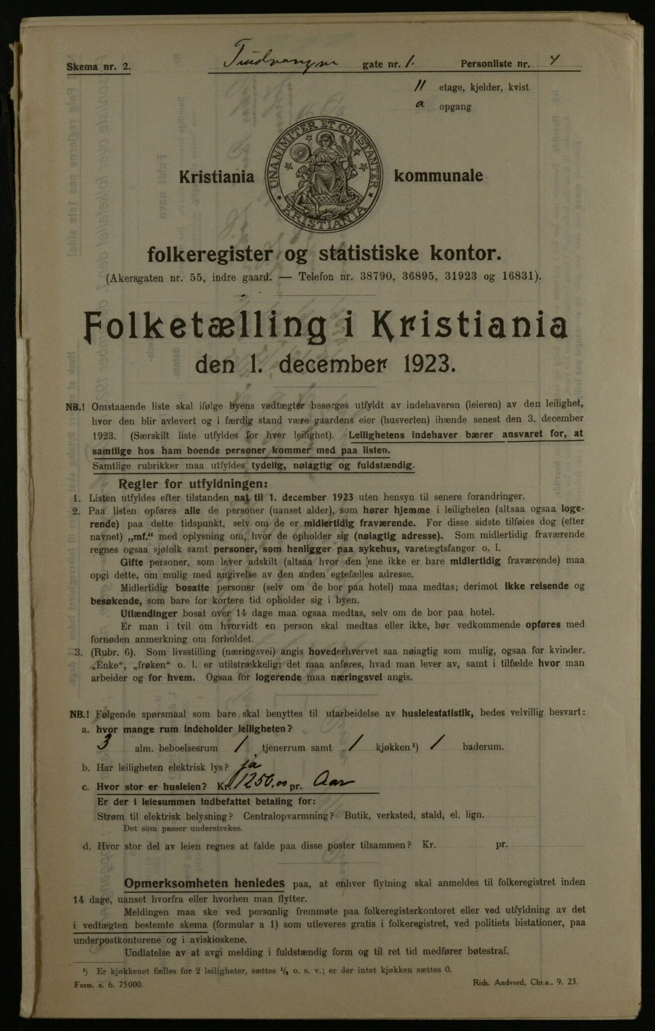 OBA, Kommunal folketelling 1.12.1923 for Kristiania, 1923, s. 129126