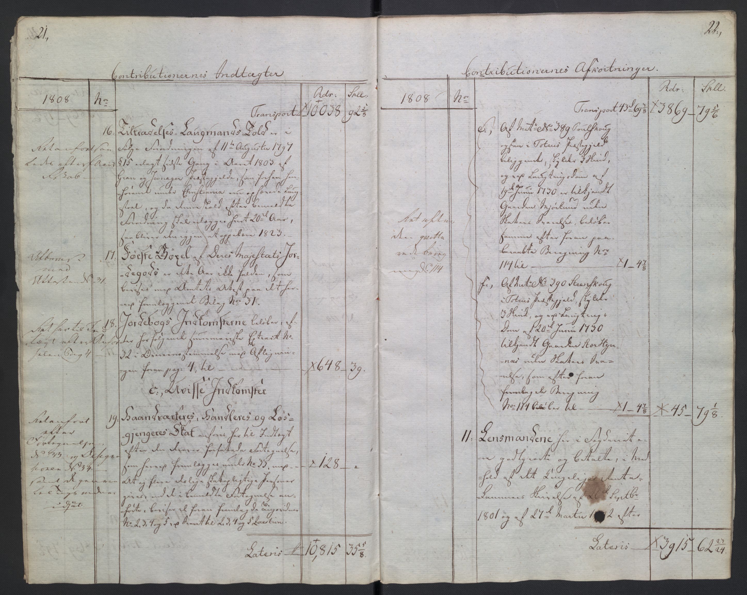 Rentekammeret inntil 1814, Reviderte regnskaper, Fogderegnskap, AV/RA-EA-4092/R19/L1396: Fogderegnskap Toten, Hadeland og Vardal, 1808, s. 13