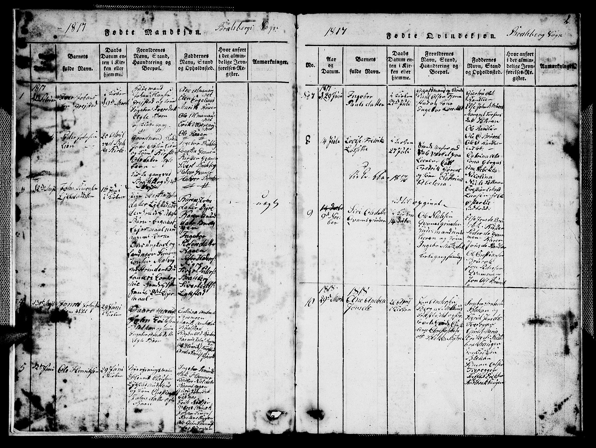 Ministerialprotokoller, klokkerbøker og fødselsregistre - Sør-Trøndelag, AV/SAT-A-1456/608/L0336: Klokkerbok nr. 608C02, 1817-1827, s. 2