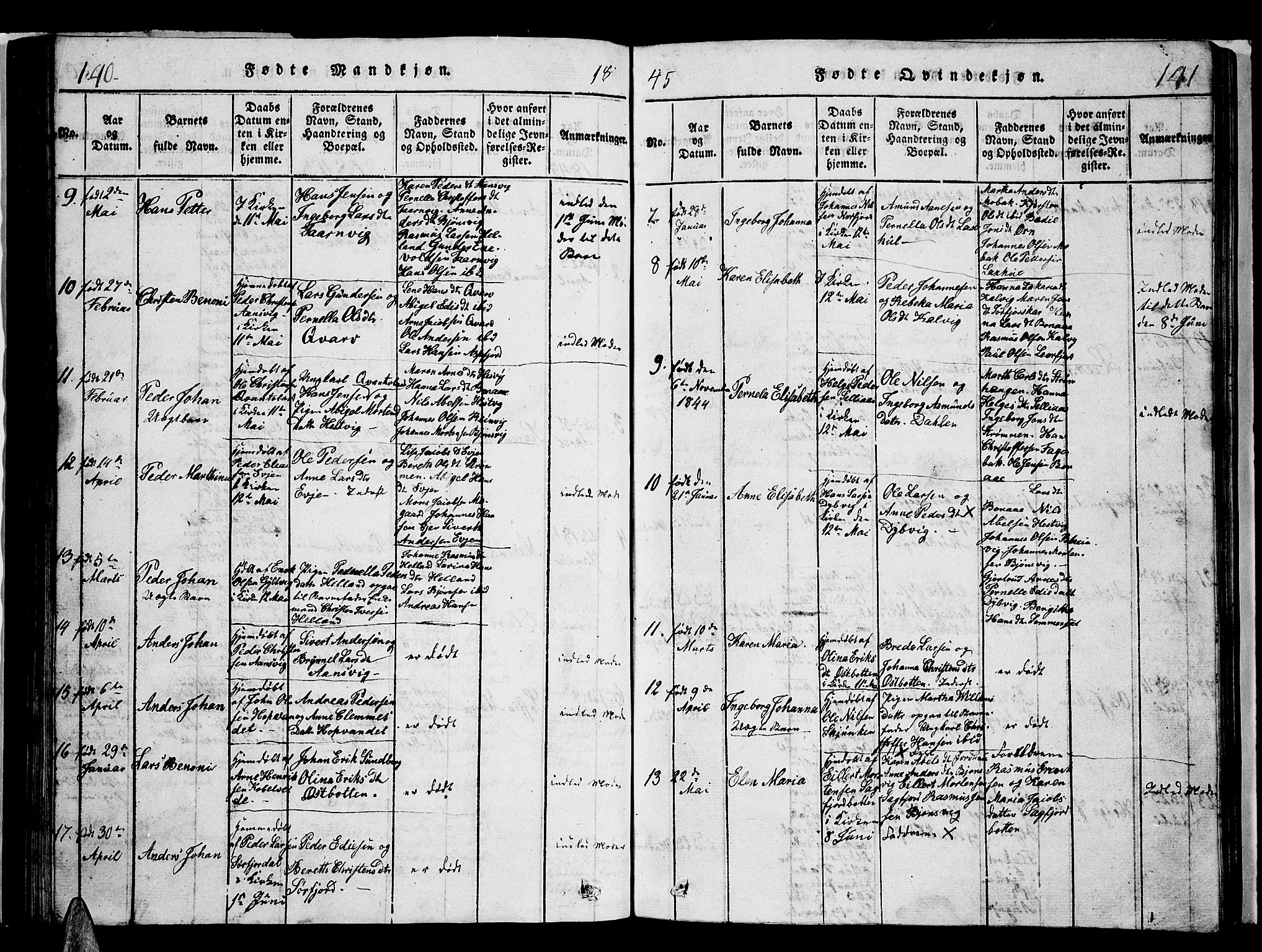 Ministerialprotokoller, klokkerbøker og fødselsregistre - Nordland, AV/SAT-A-1459/853/L0773: Klokkerbok nr. 853C01, 1821-1859, s. 140-141