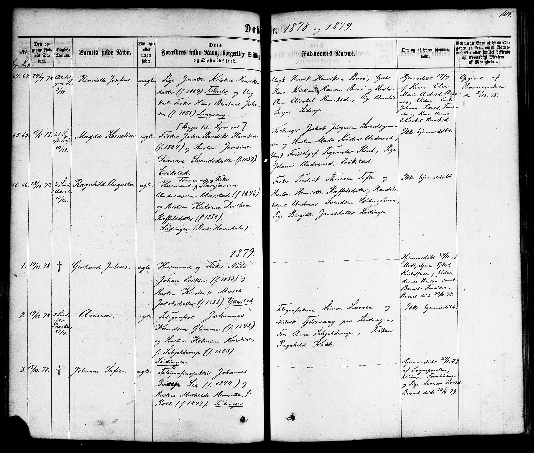 Ministerialprotokoller, klokkerbøker og fødselsregistre - Nordland, AV/SAT-A-1459/872/L1034: Ministerialbok nr. 872A09, 1864-1884, s. 104