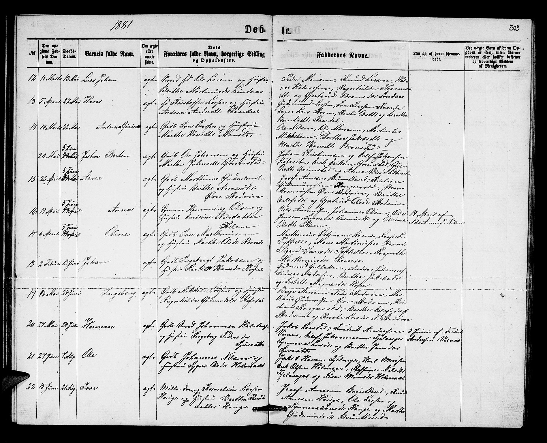 Lindås Sokneprestembete, AV/SAB-A-76701/H/Hab/Habb/L0002: Klokkerbok nr. B 2, 1867-1885, s. 52
