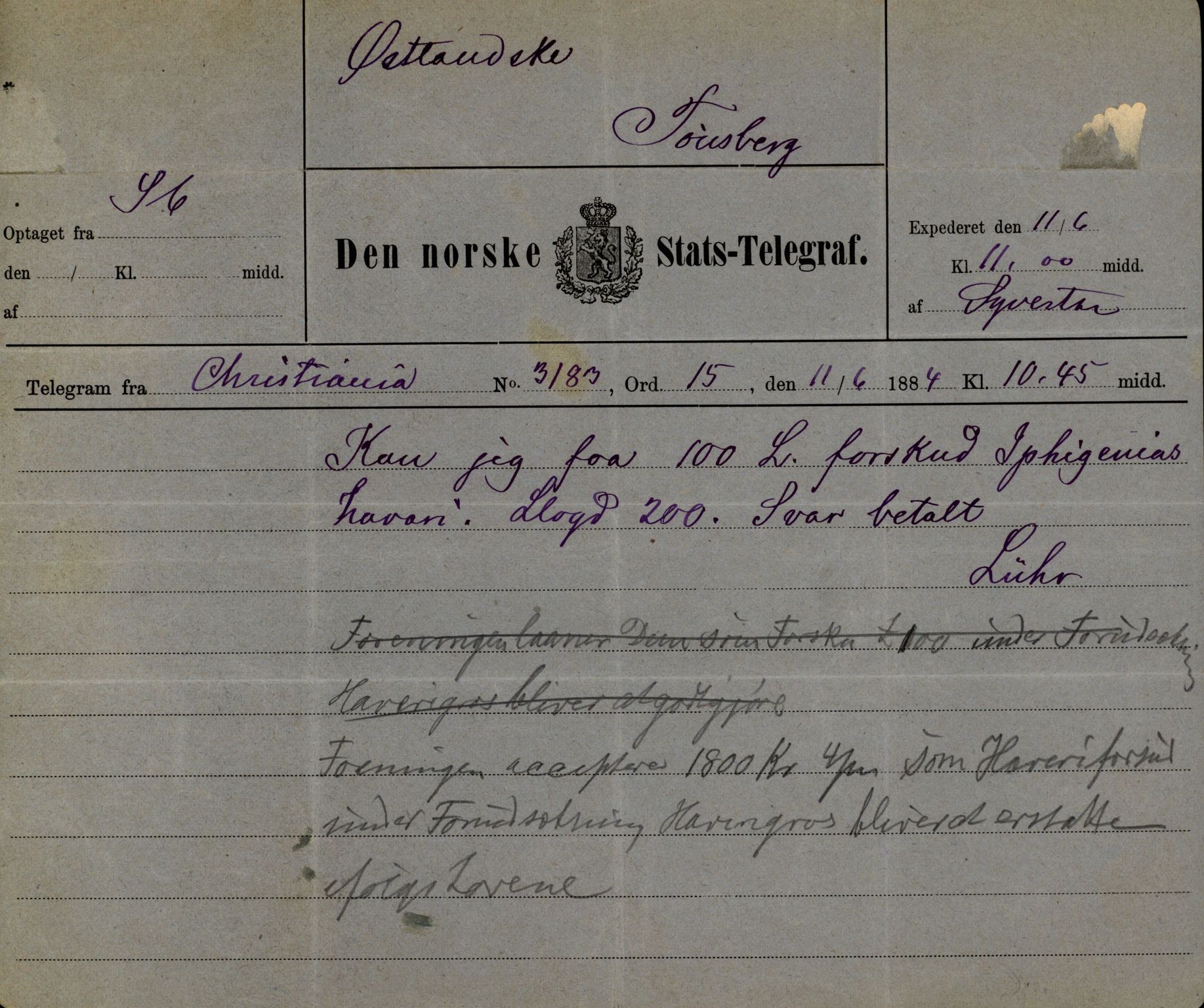 Pa 63 - Østlandske skibsassuranceforening, VEMU/A-1079/G/Ga/L0017/0014: Havaridokumenter / Petrus, Vera, Venus, Iphigenia, Jarlsberg, Harmonia, 1884, s. 64