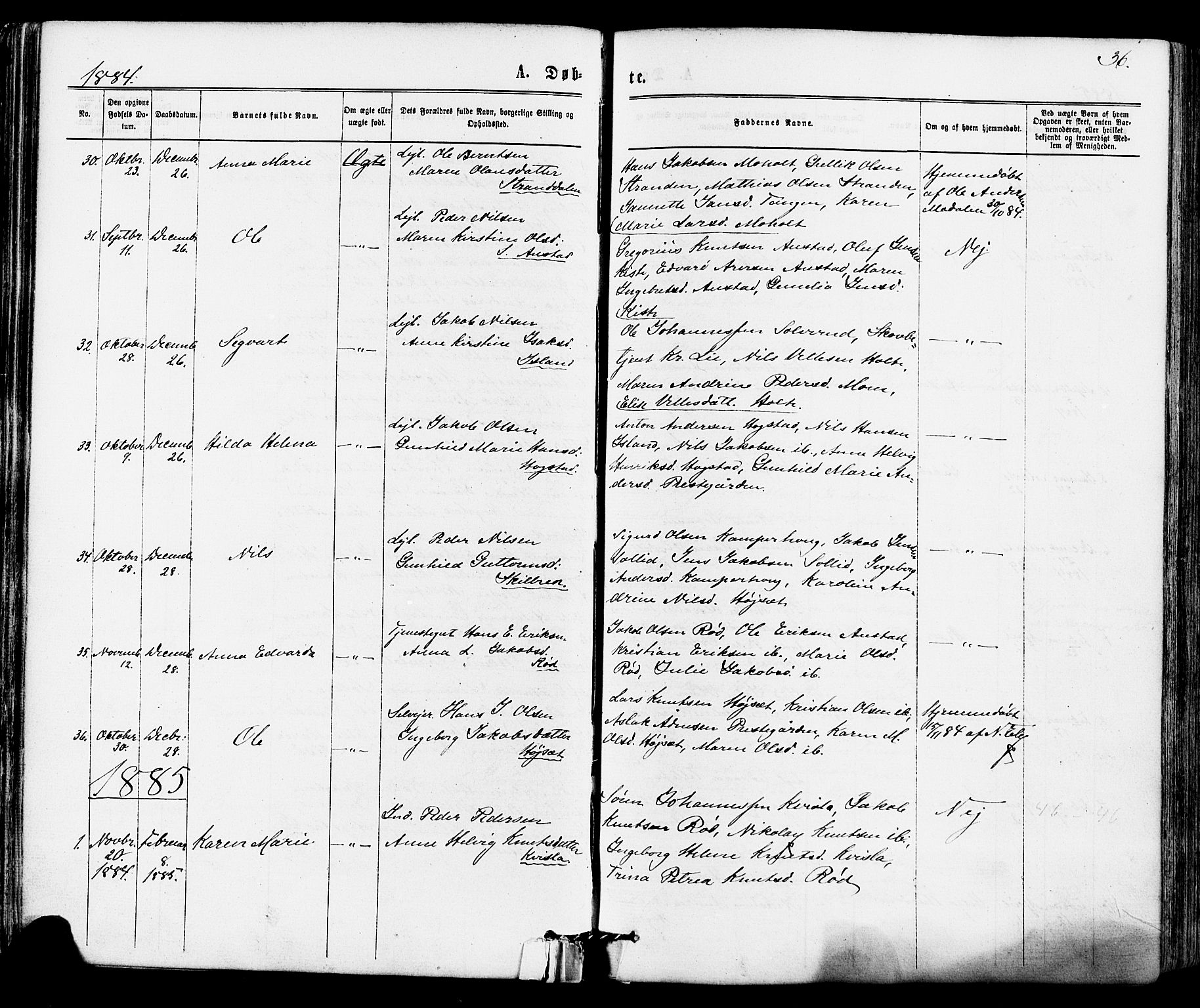 Siljan kirkebøker, AV/SAKO-A-300/F/Fa/L0002: Ministerialbok nr. 2, 1870-1895, s. 36