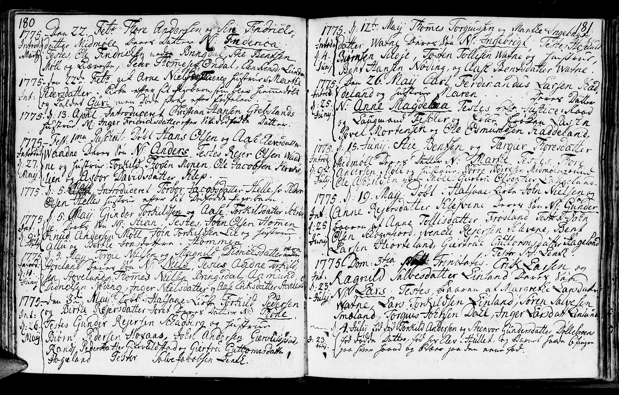 Holum sokneprestkontor, AV/SAK-1111-0022/F/Fa/Faa/L0002: Ministerialbok nr. A 2, 1756-1780, s. 180-181