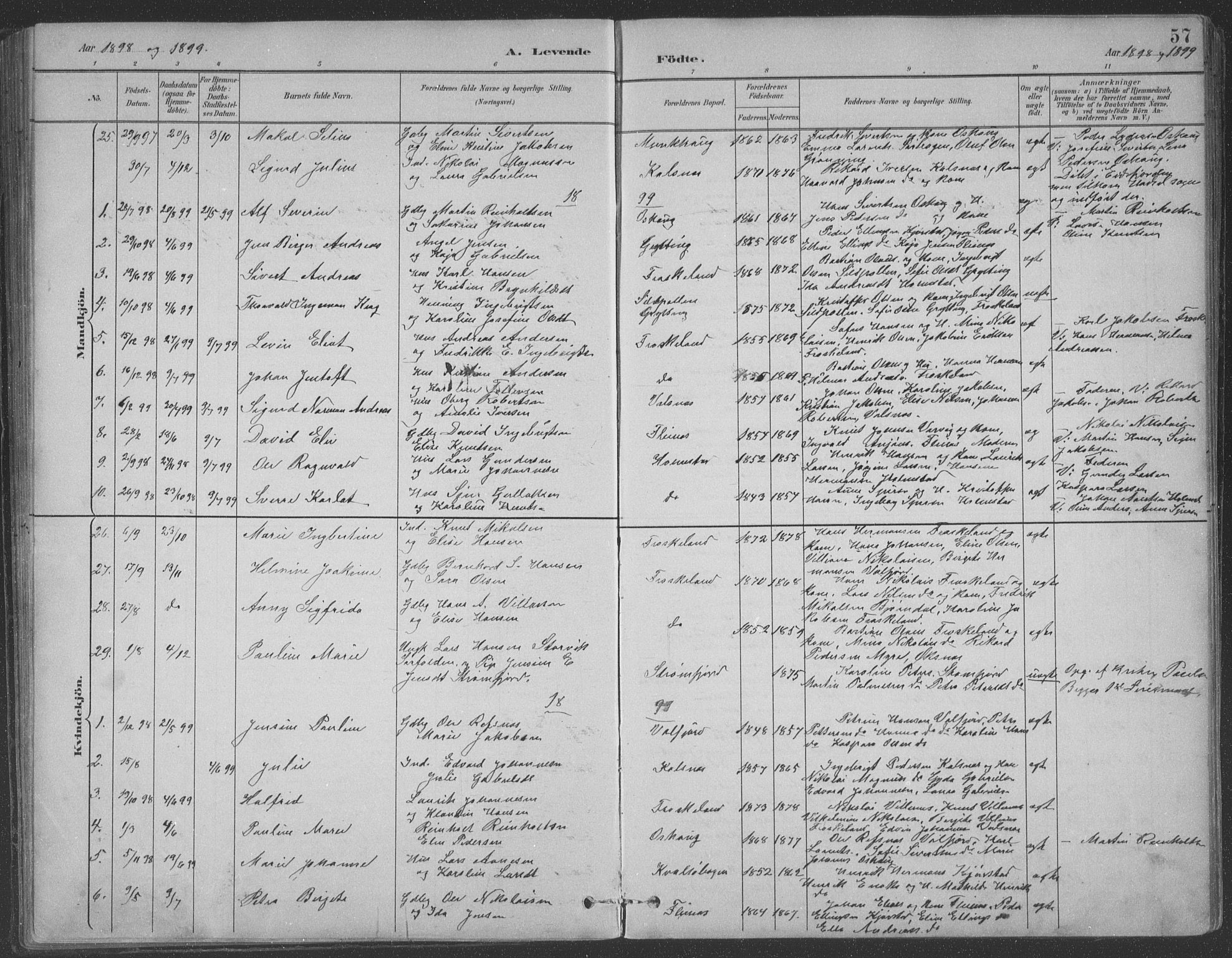 Ministerialprotokoller, klokkerbøker og fødselsregistre - Nordland, AV/SAT-A-1459/890/L1290: Klokkerbok nr. 890C01, 1882-1911, s. 57