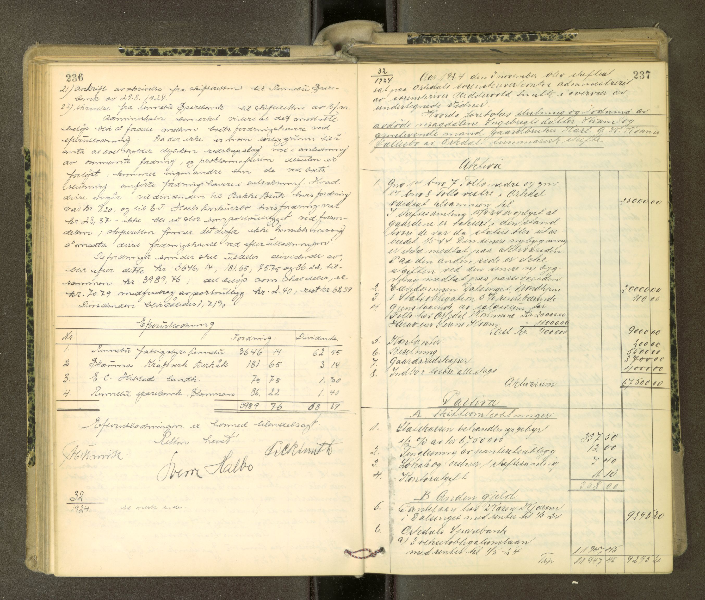 Orkdal sorenskriveri, AV/SAT-A-4169/1/3/3Aa/L0017: Skifteprotokoller, 1921-1929, s. 236-237