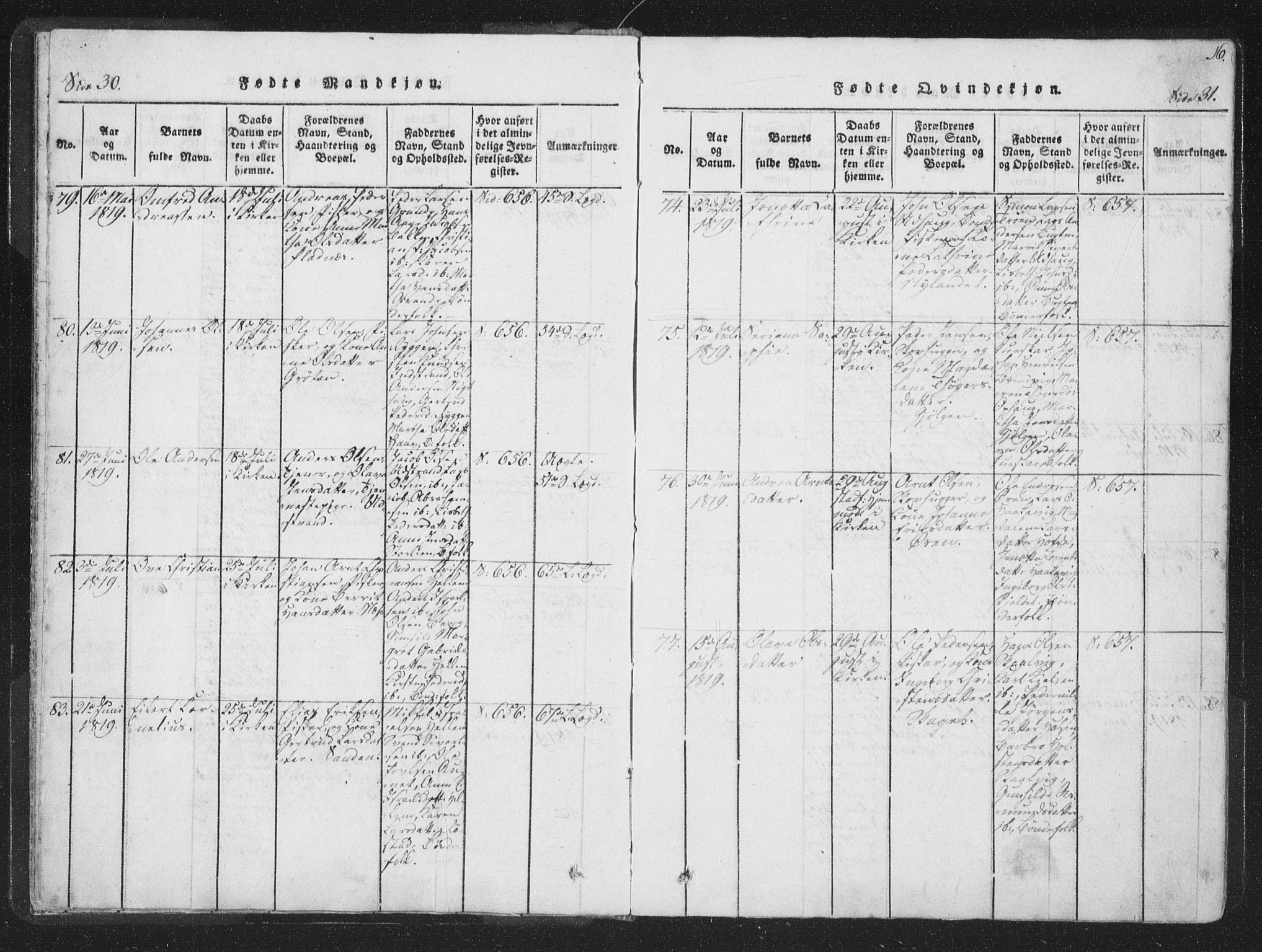 Ministerialprotokoller, klokkerbøker og fødselsregistre - Sør-Trøndelag, AV/SAT-A-1456/659/L0734: Ministerialbok nr. 659A04, 1818-1825, s. 30-31