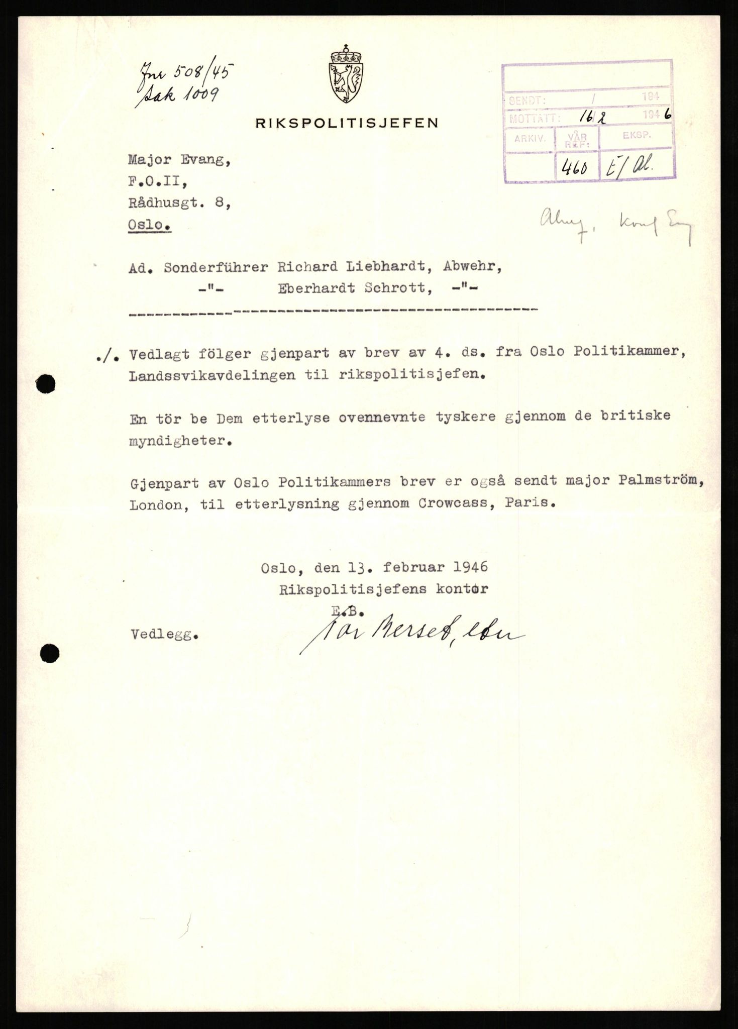 Forsvaret, Forsvarets overkommando II, AV/RA-RAFA-3915/D/Db/L0027: CI Questionaires. Tyske okkupasjonsstyrker i Norge. Tyskere., 1945-1946, s. 182