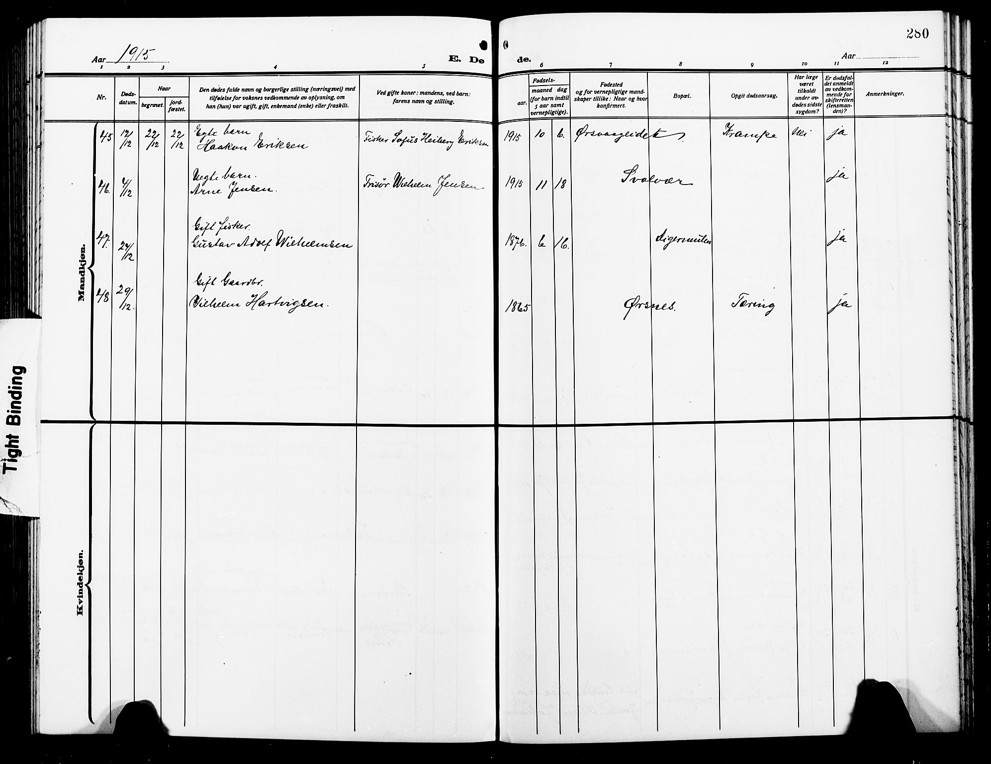 Ministerialprotokoller, klokkerbøker og fødselsregistre - Nordland, AV/SAT-A-1459/874/L1080: Klokkerbok nr. 874C09, 1915-1925, s. 280