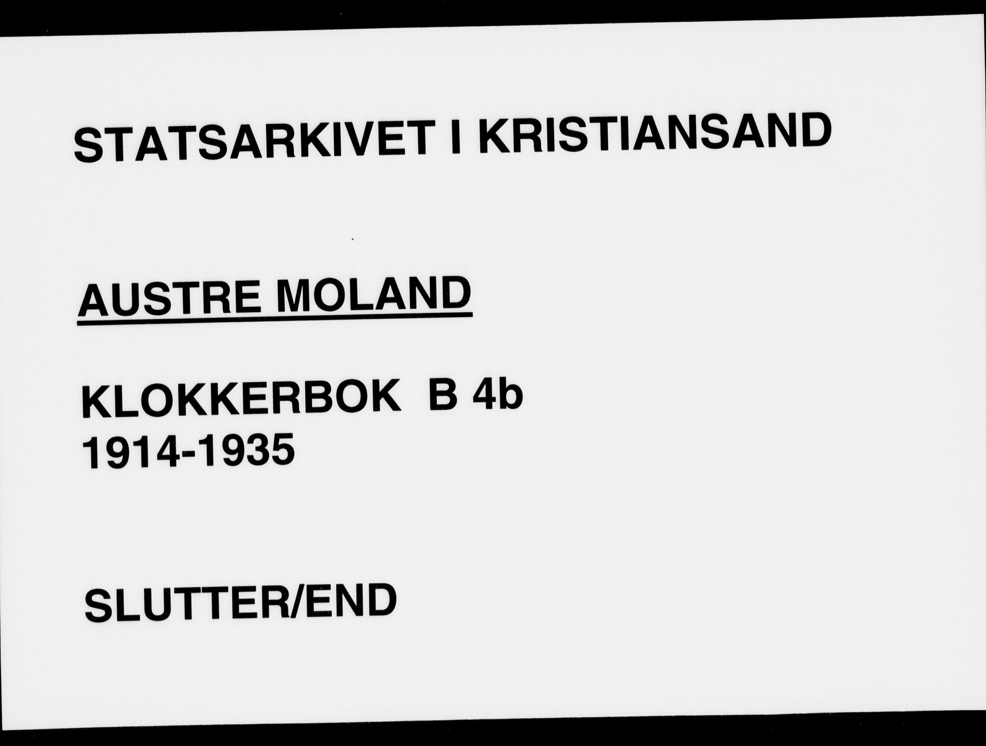 Austre Moland sokneprestkontor, SAK/1111-0001/F/Fb/Fba/L0005: Klokkerbok nr. B 4b, 1914-1935