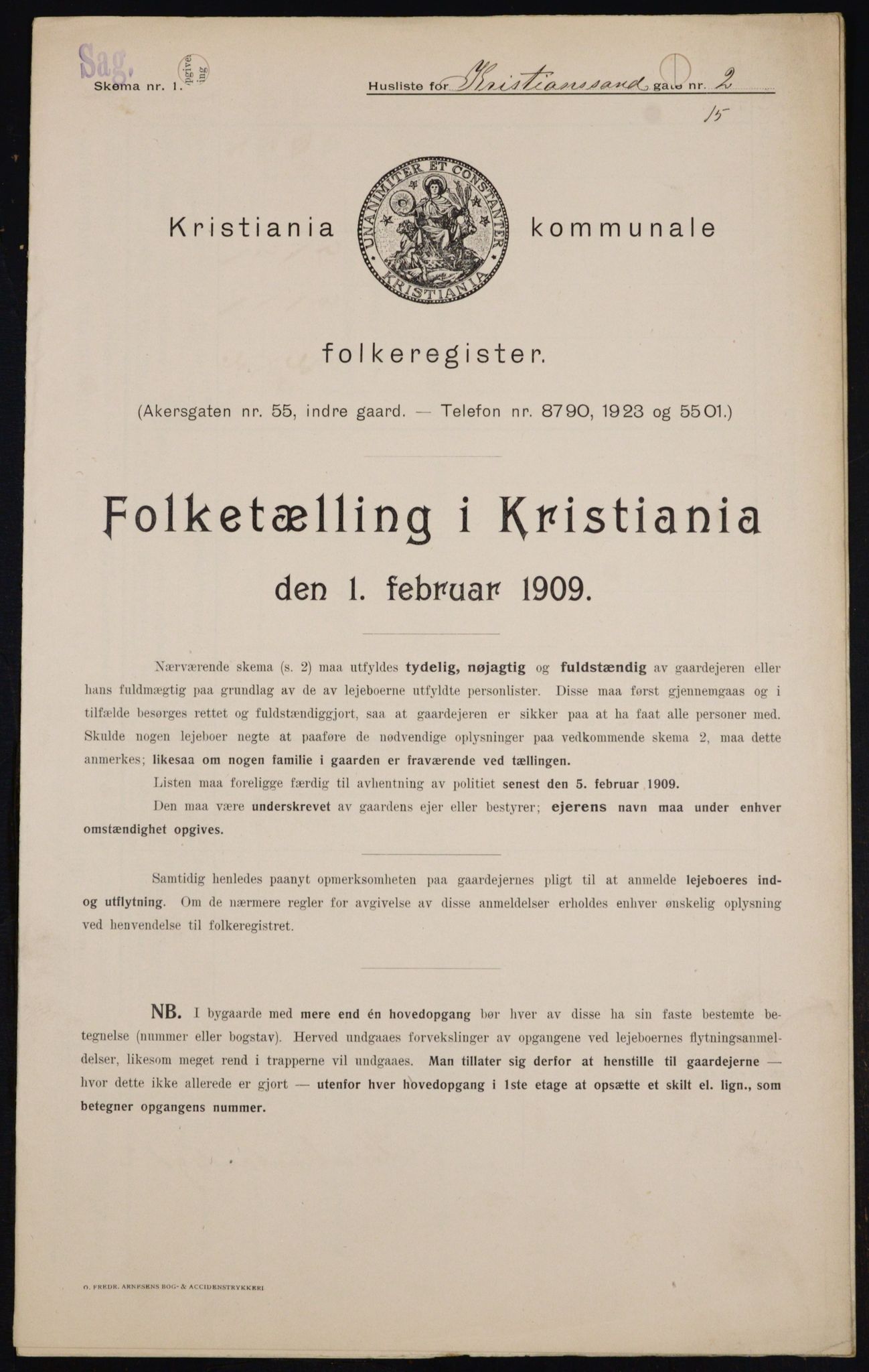 OBA, Kommunal folketelling 1.2.1909 for Kristiania kjøpstad, 1909, s. 49715