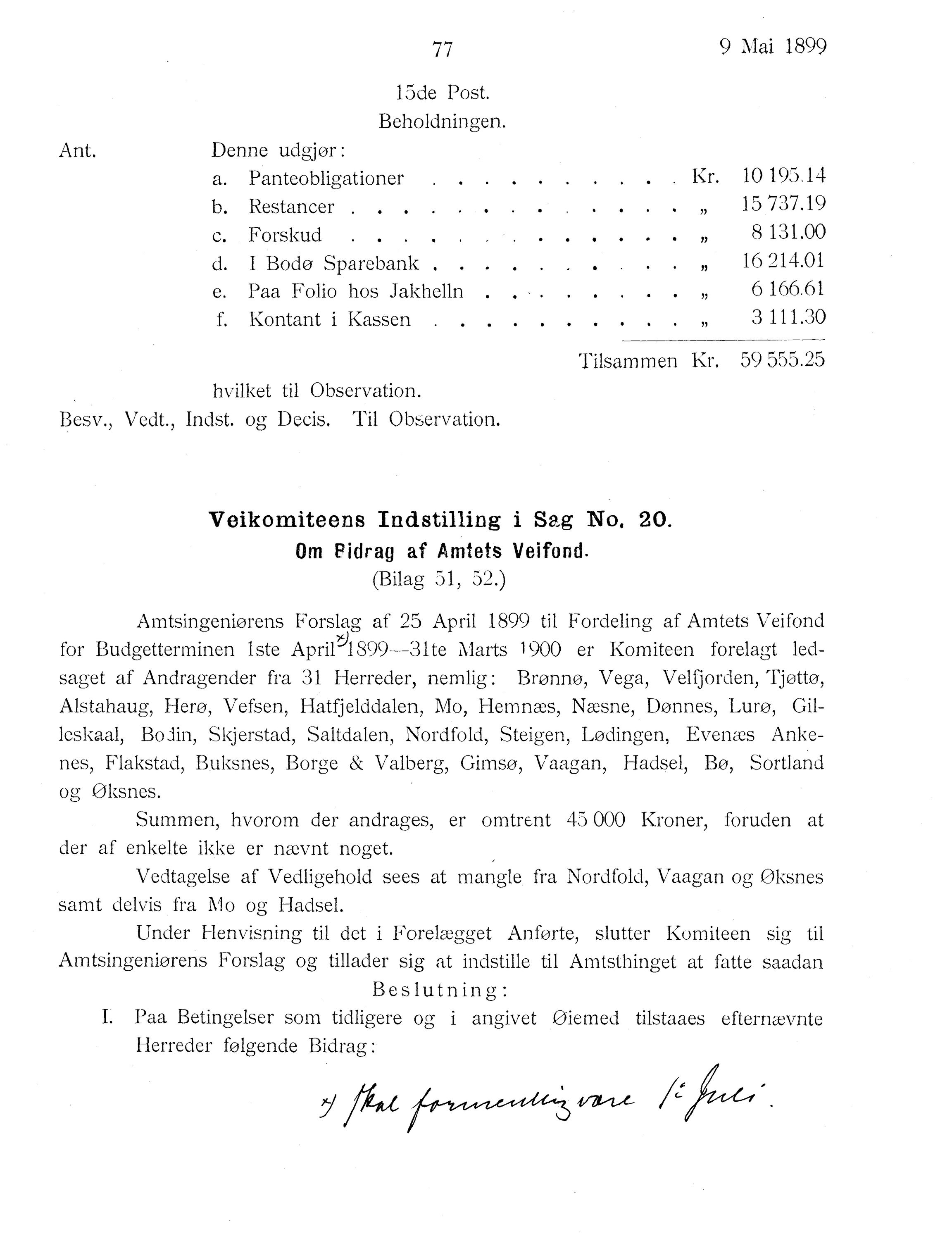 Nordland Fylkeskommune. Fylkestinget, AIN/NFK-17/176/A/Ac/L0022: Fylkestingsforhandlinger 1899, 1899