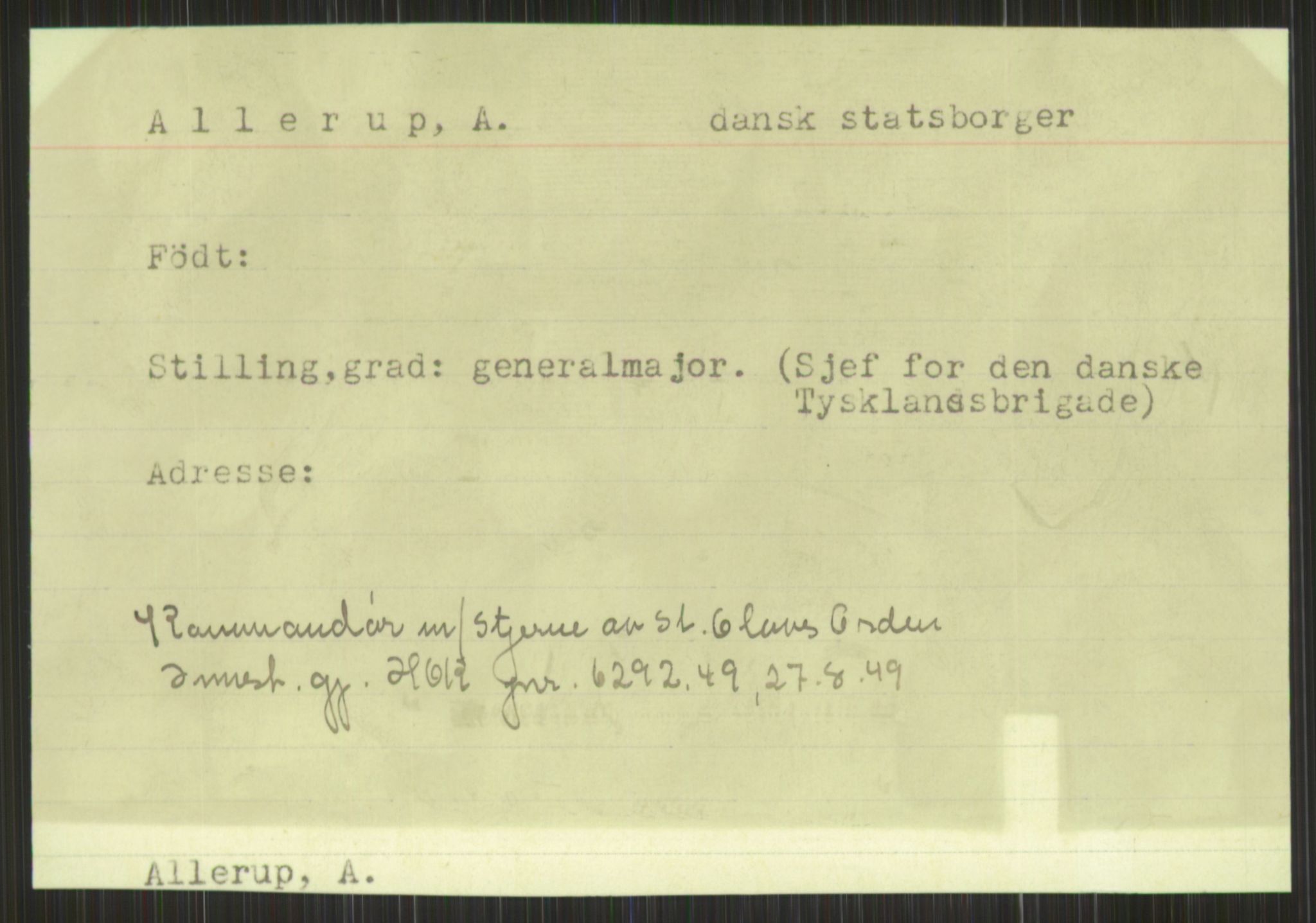 Forsvaret, Krigsdekorasjonskanselliet, RA/RAFA-5156/G/Gc/L0001: Tildeling av dekorasjoner til utlendinger, 1944-1956, s. 183