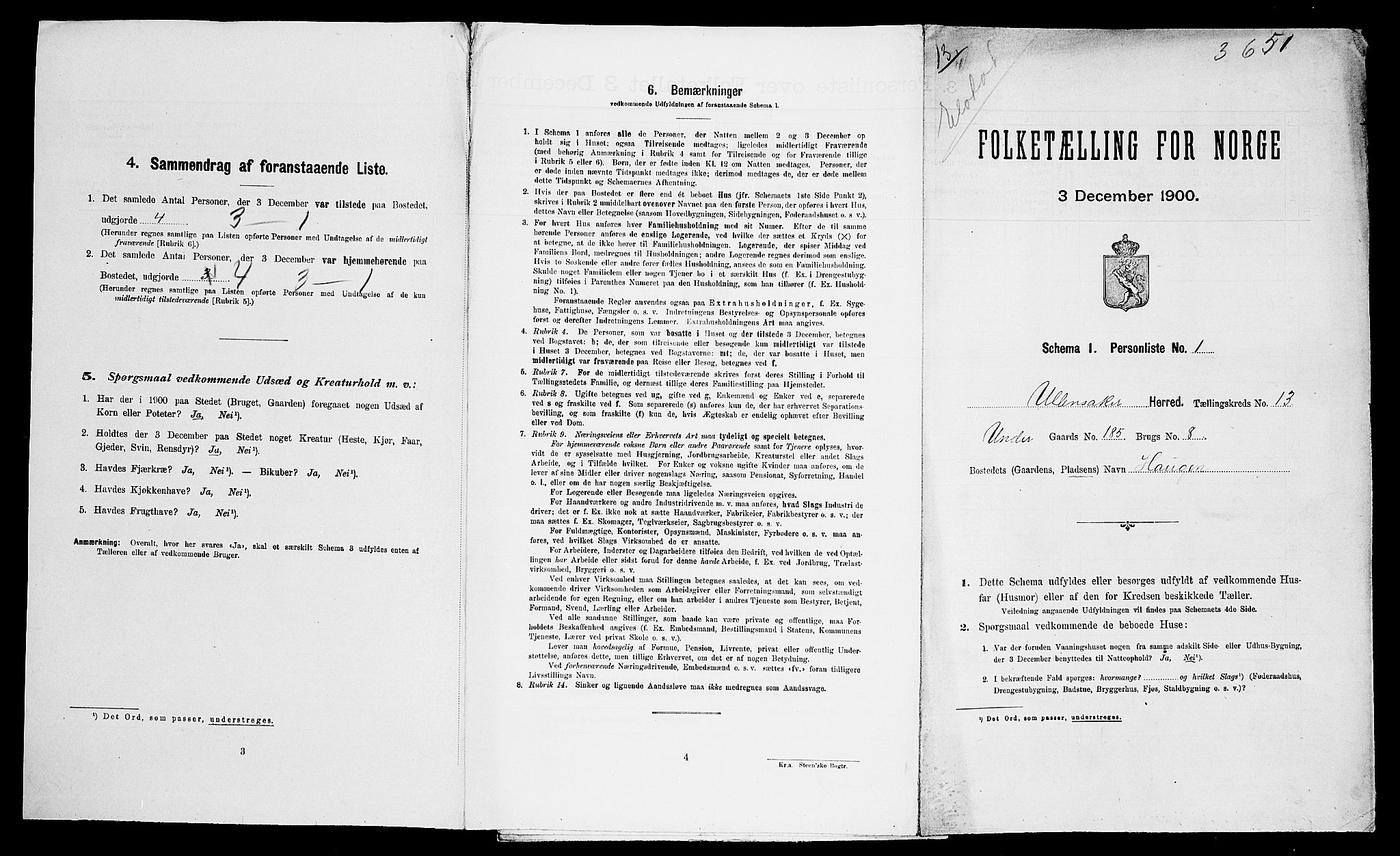 SAO, Folketelling 1900 for 0235 Ullensaker herred, 1900