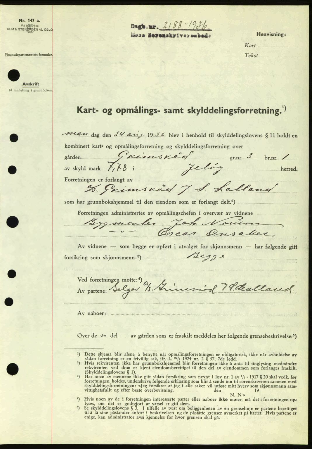Moss sorenskriveri, SAO/A-10168: Pantebok nr. A2, 1936-1937, Dagboknr: 2188/1936