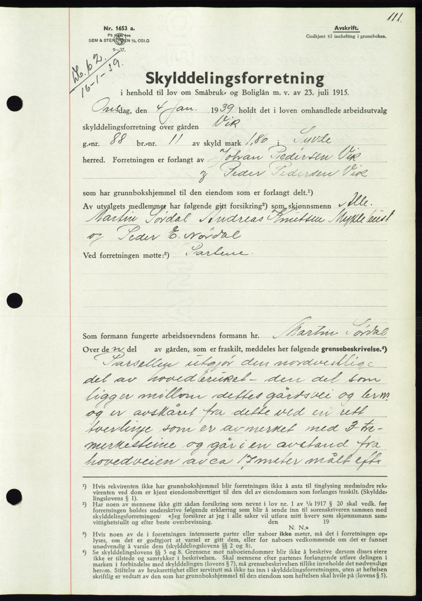 Søre Sunnmøre sorenskriveri, AV/SAT-A-4122/1/2/2C/L0067: Pantebok nr. 61, 1938-1939, Dagboknr: 62/1939