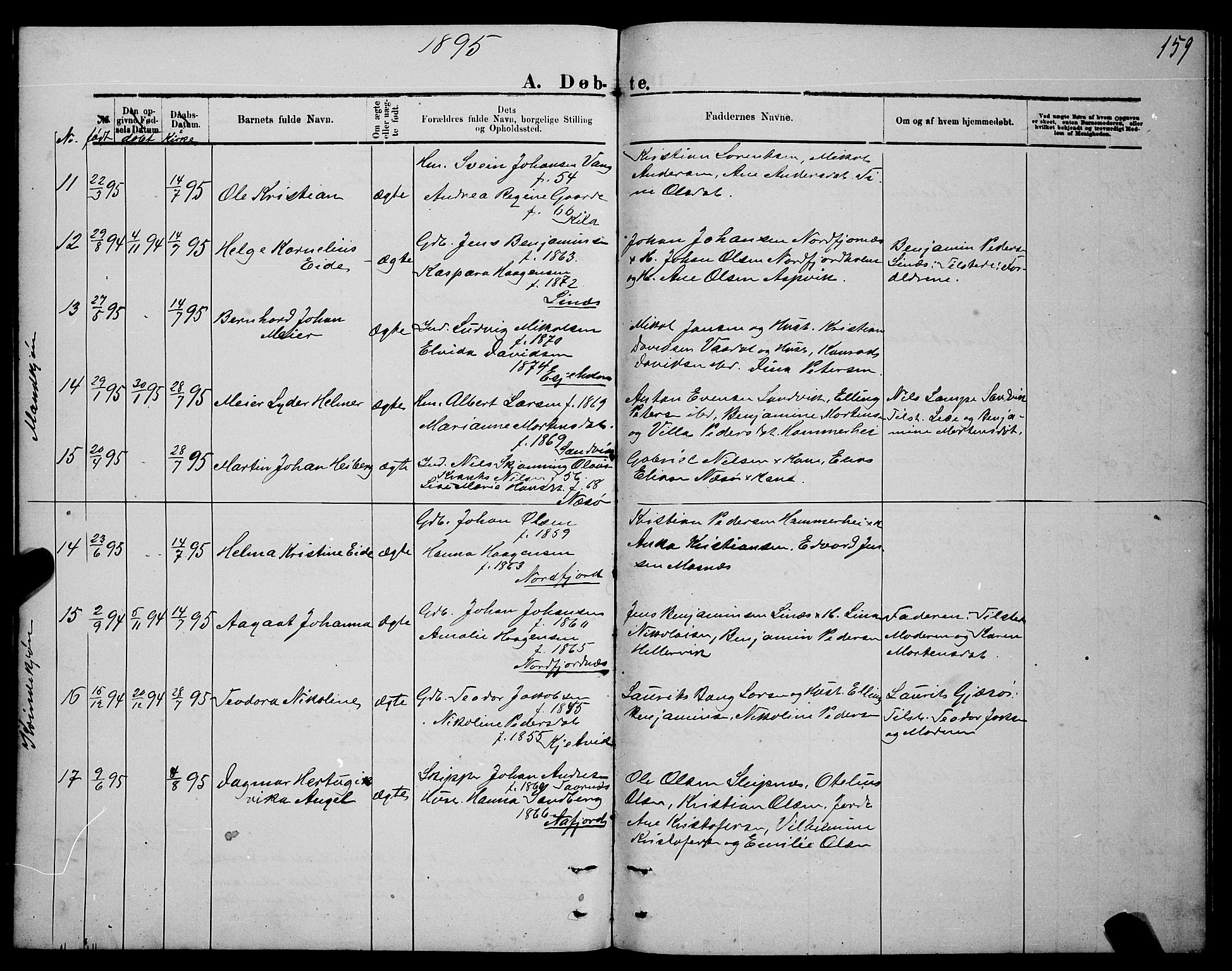 Ministerialprotokoller, klokkerbøker og fødselsregistre - Nordland, AV/SAT-A-1459/841/L0620: Klokkerbok nr. 841C04, 1877-1896, s. 159