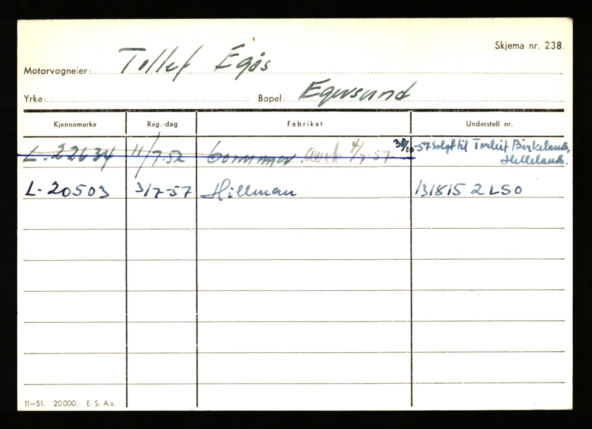 Stavanger trafikkstasjon, AV/SAST-A-101942/0/H/L0007: Egerøy - Eppeland, 1930-1971, s. 79