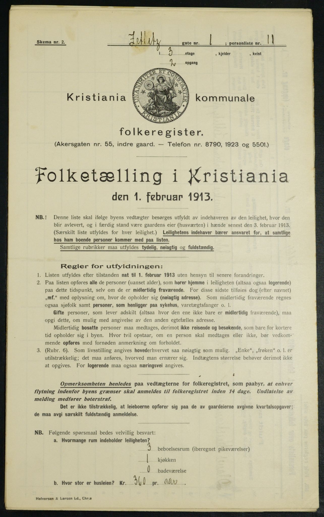 OBA, Kommunal folketelling 1.2.1913 for Kristiania, 1913, s. 128512