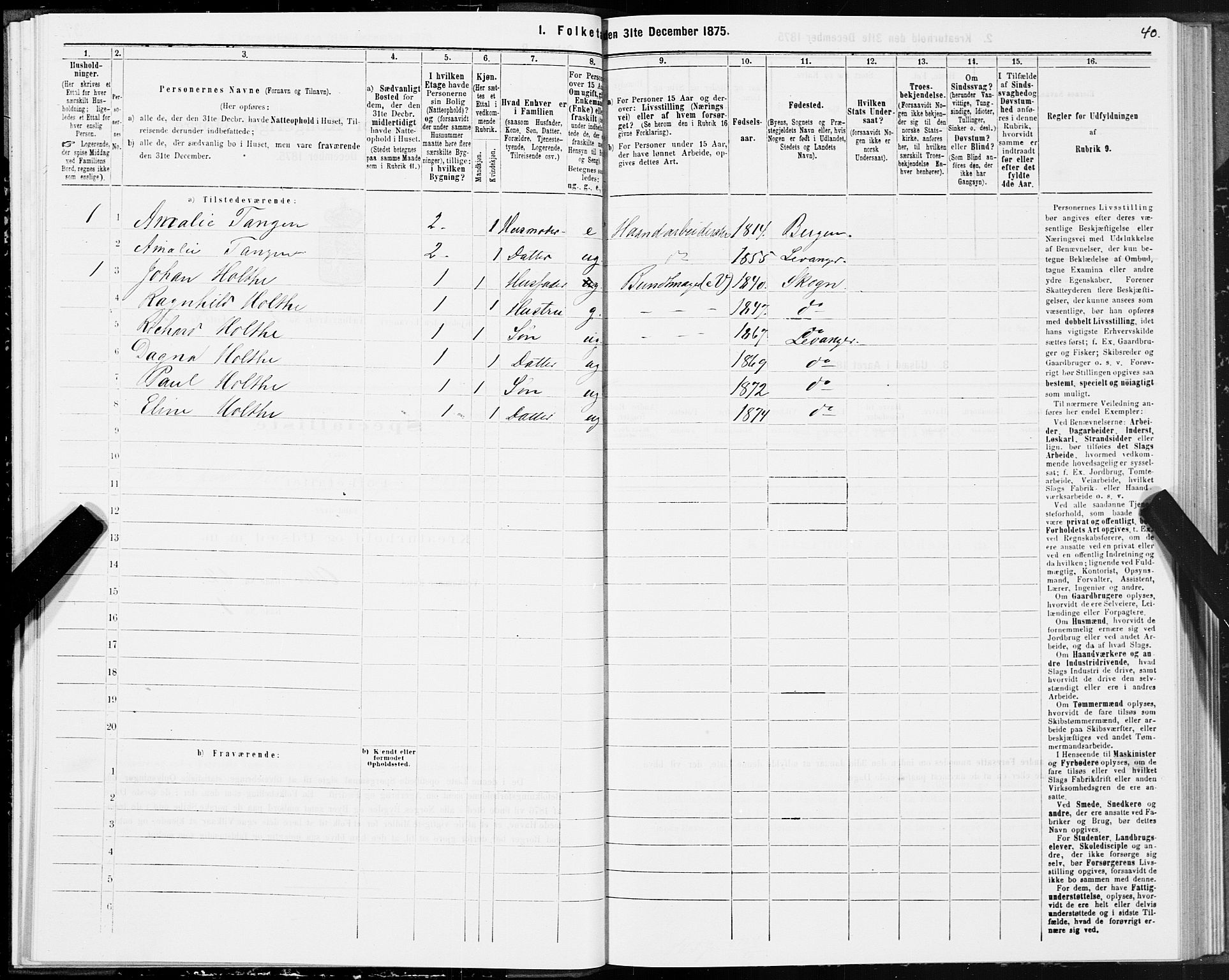 SAT, Folketelling 1875 for 1701B Levanger prestegjeld, Levanger kjøpstad, 1875, s. 40