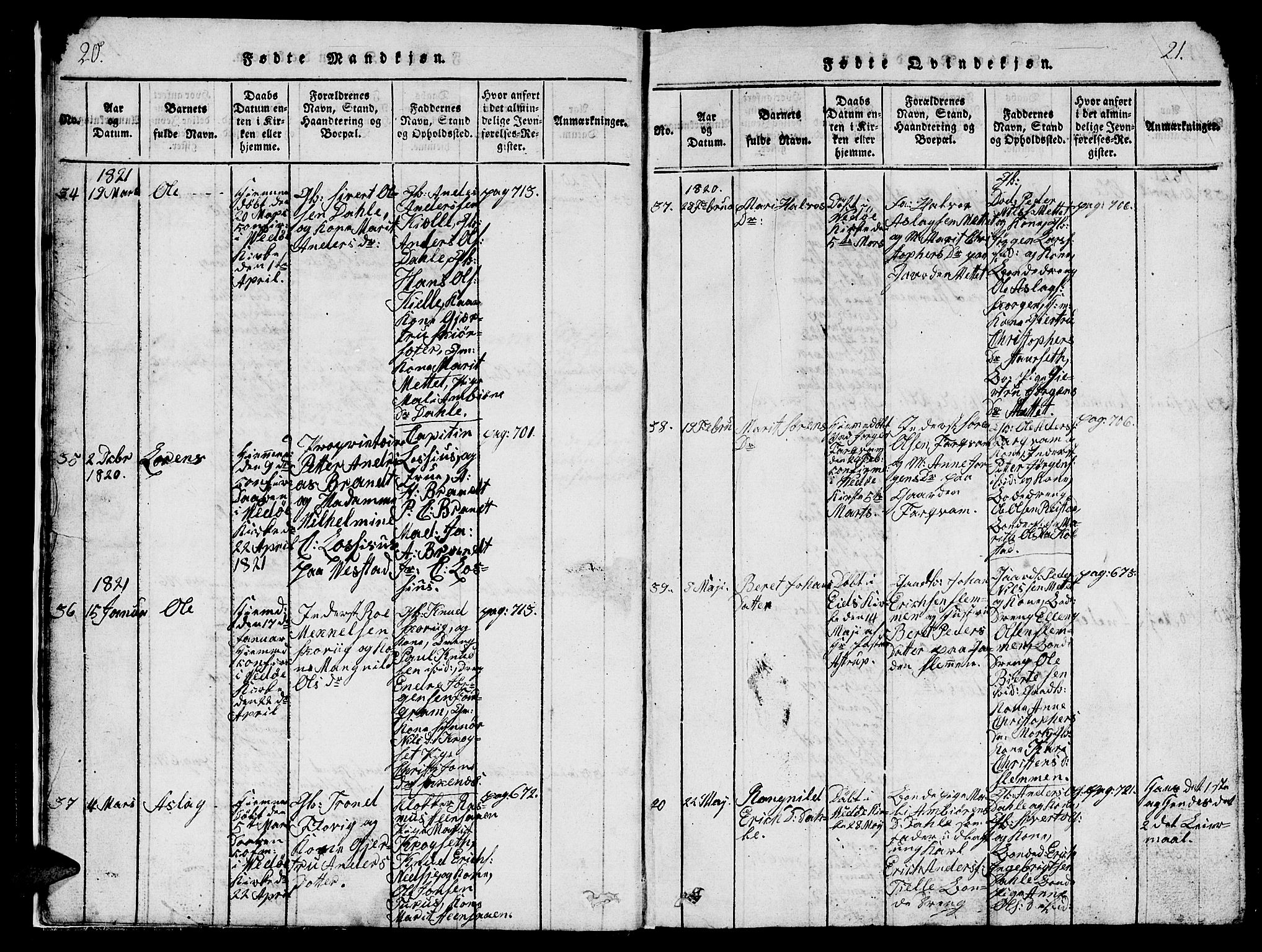 Ministerialprotokoller, klokkerbøker og fødselsregistre - Møre og Romsdal, AV/SAT-A-1454/547/L0610: Klokkerbok nr. 547C01, 1818-1839, s. 20-21