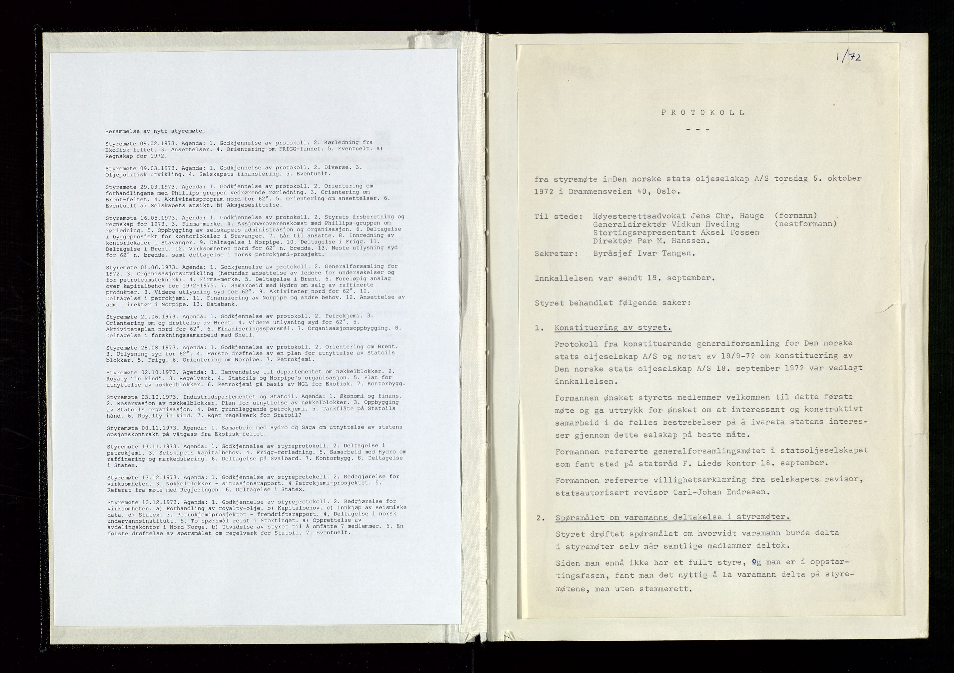 Pa 1339 - Statoil ASA, AV/SAST-A-101656/0001/A/Ab/Aba/L0001: Styremøteprotokoller, 05.10.1972 til 14.12.1978, 1972-1978, s. 3