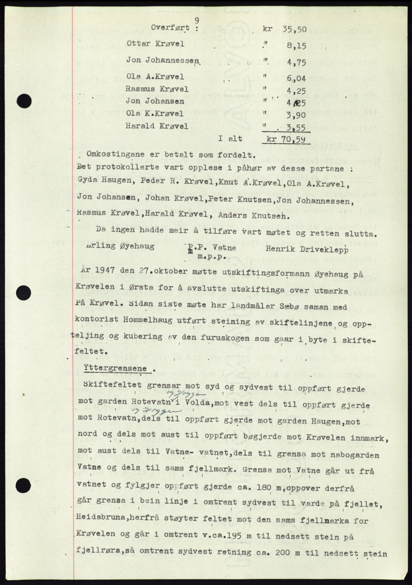 Søre Sunnmøre sorenskriveri, AV/SAT-A-4122/1/2/2C/L0081: Pantebok nr. 7A, 1947-1948, Dagboknr: 1876/1947
