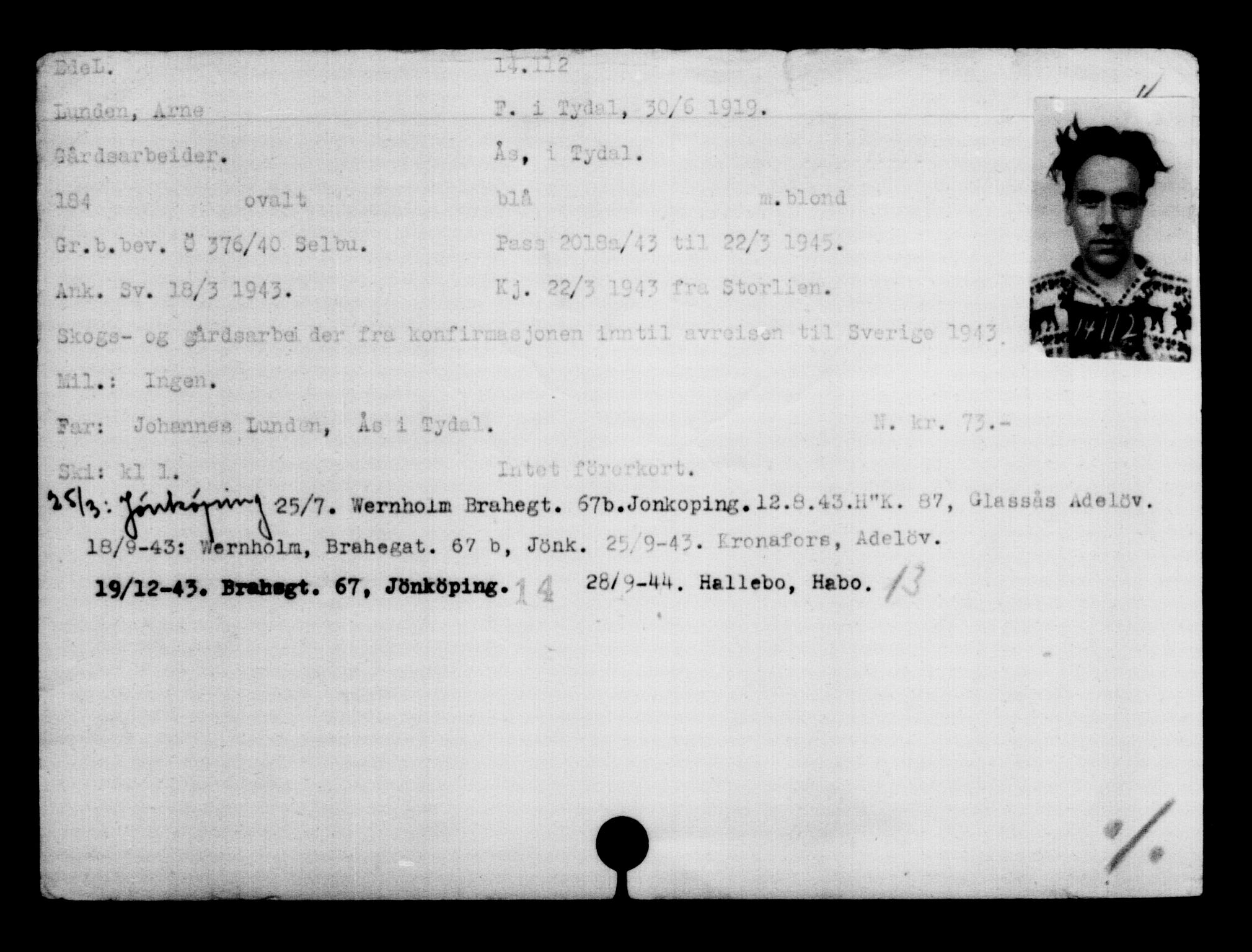 Den Kgl. Norske Legasjons Flyktningskontor, AV/RA-S-6753/V/Va/L0007: Kjesäterkartoteket.  Flyktningenr. 12700-15723, 1940-1945, s. 1628