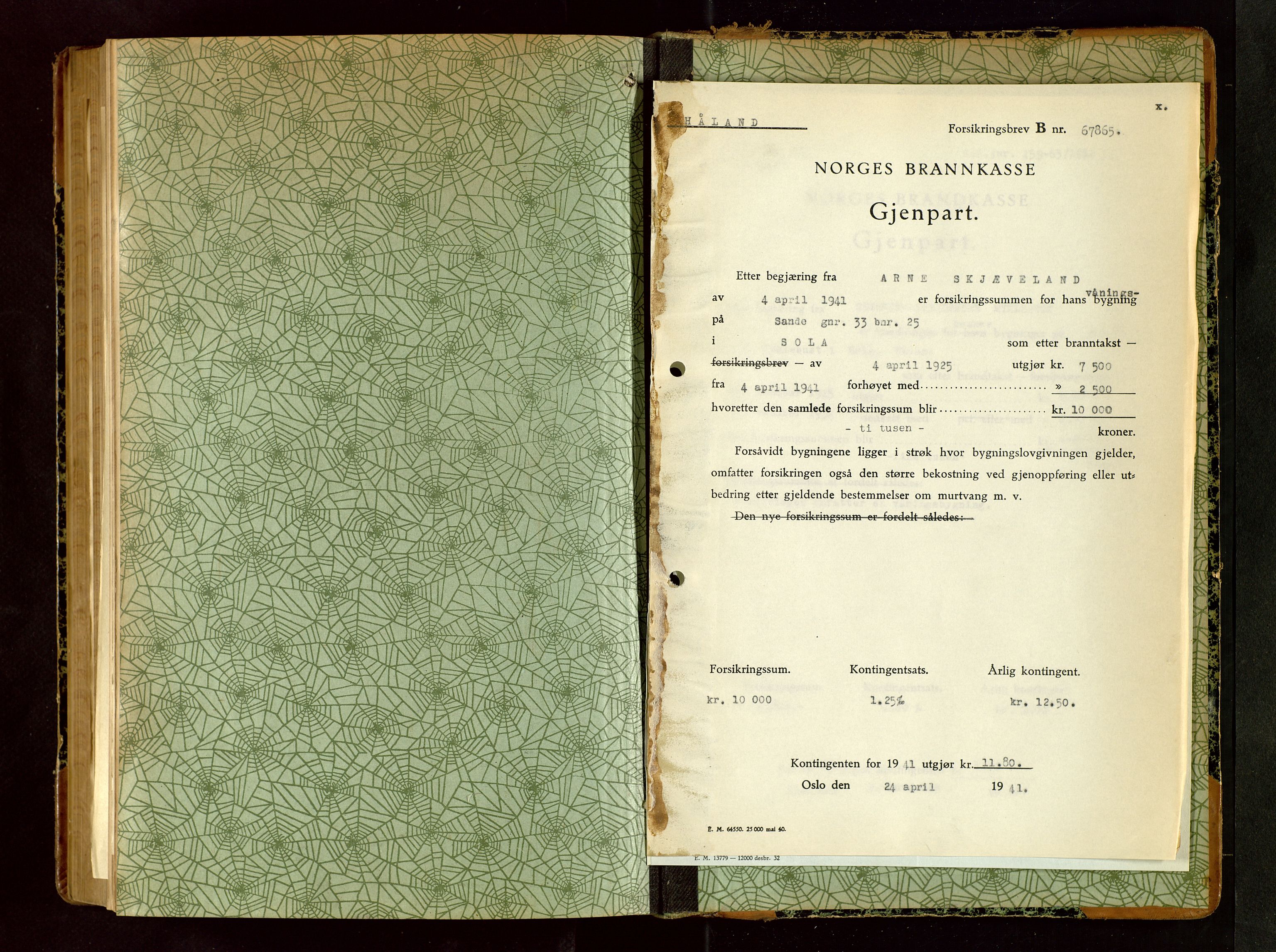Håland lensmannskontor, SAST/A-100100/Gob/L0008: Branntakstprotokoll - skjematakst. Register i boken., 1925-1930