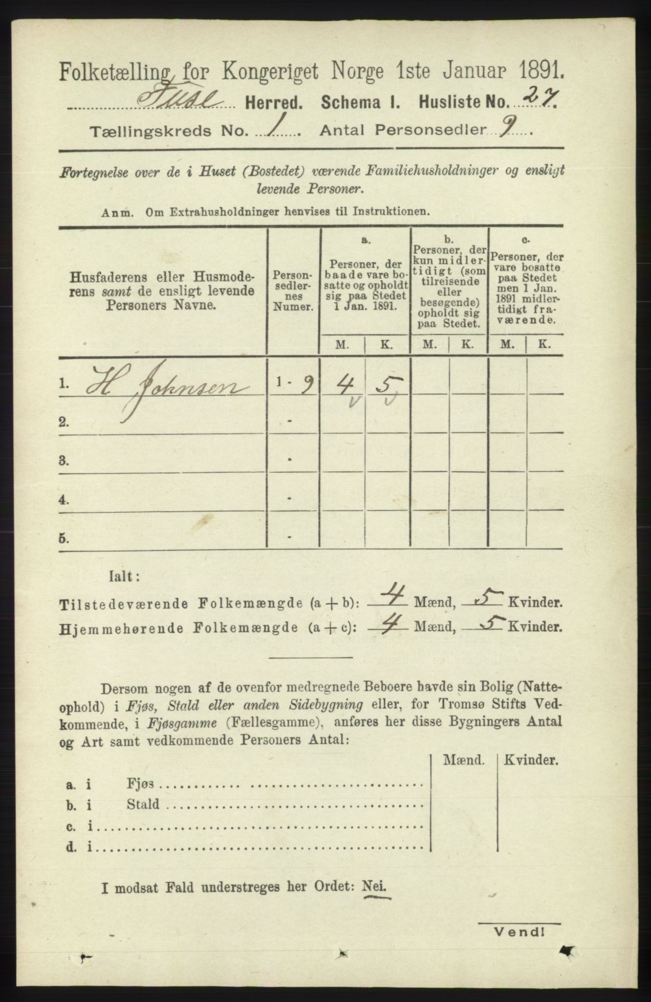 RA, Folketelling 1891 for 1241 Fusa herred, 1891, s. 68