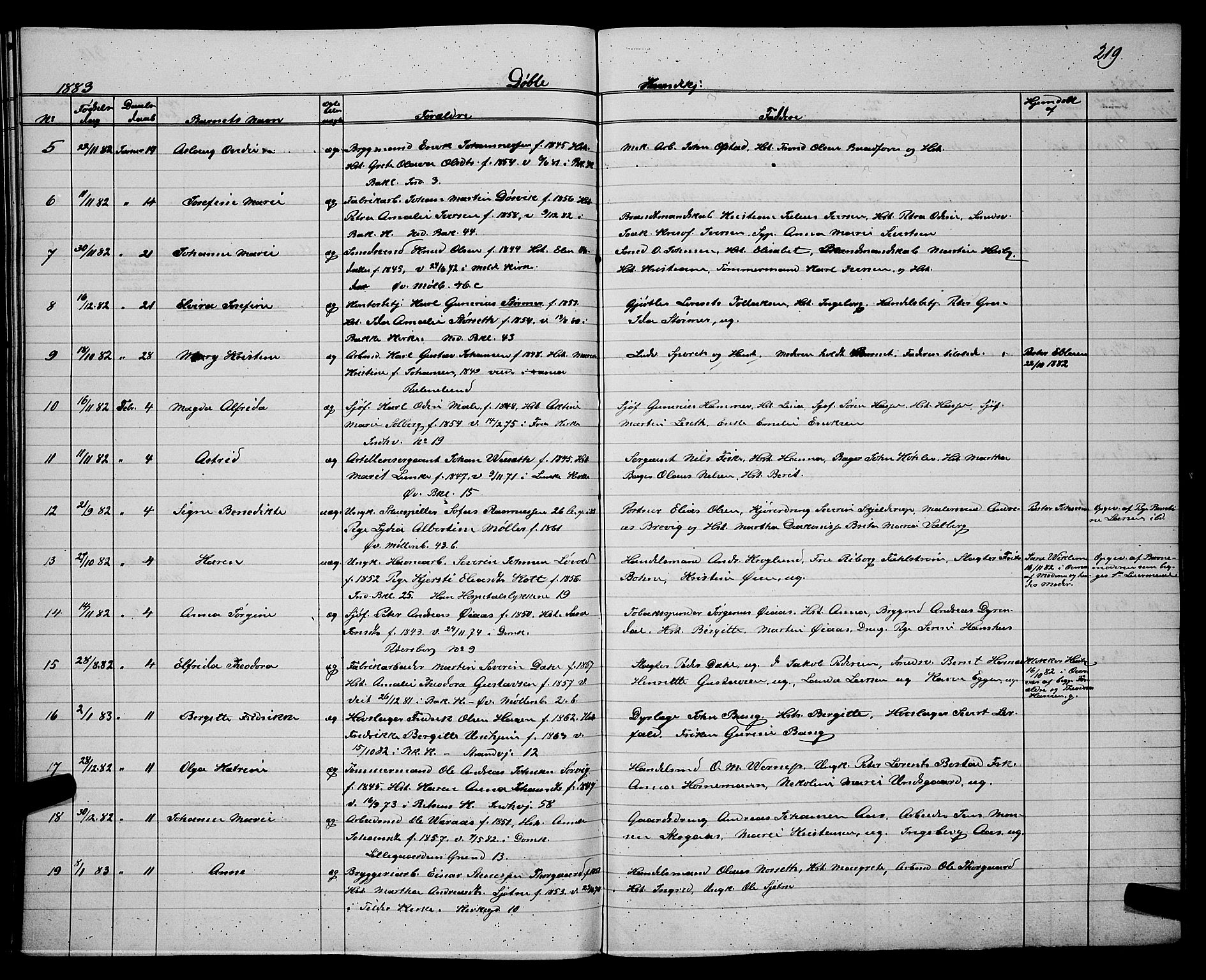 Ministerialprotokoller, klokkerbøker og fødselsregistre - Sør-Trøndelag, SAT/A-1456/604/L0220: Klokkerbok nr. 604C03, 1870-1885, s. 219