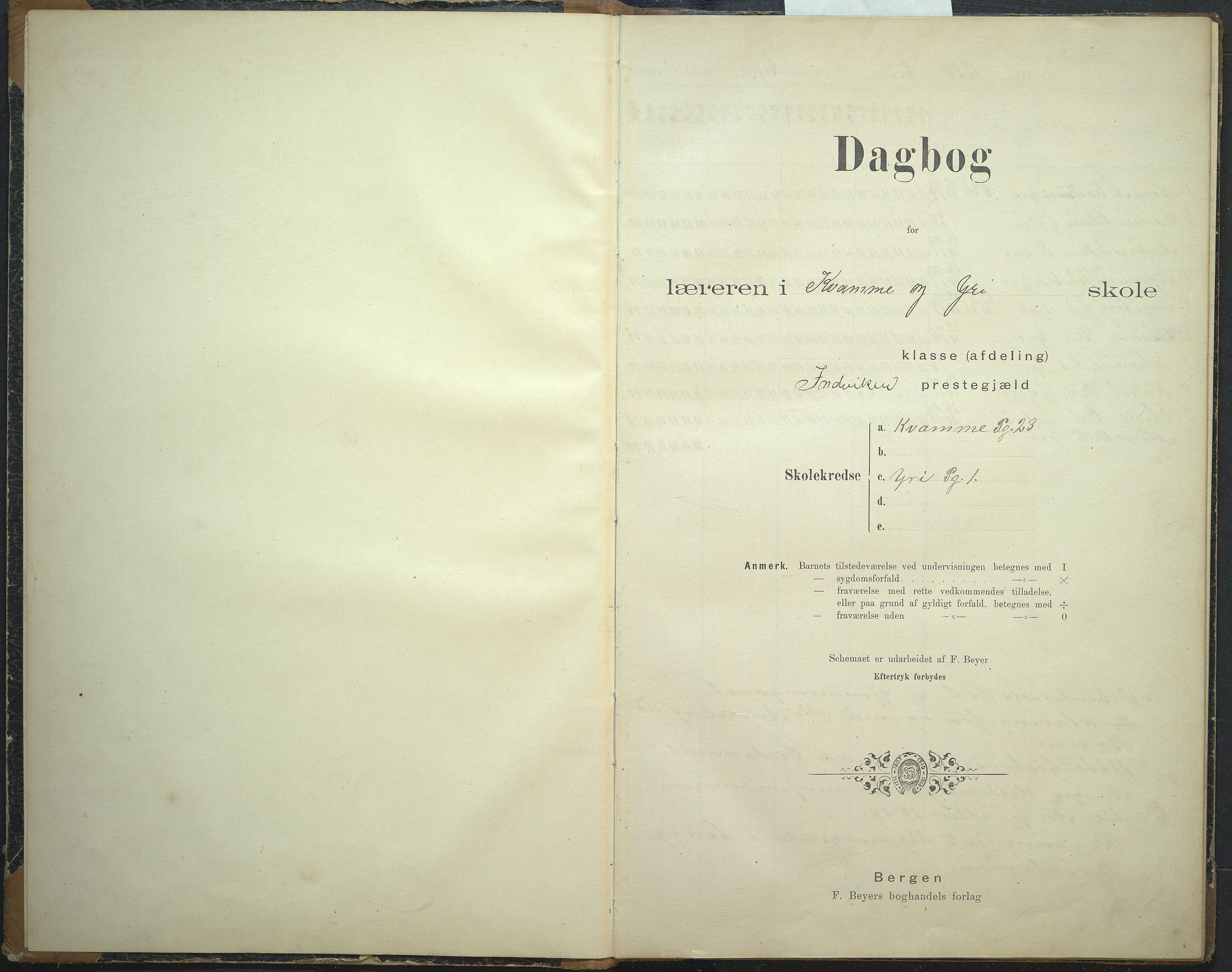 Innvik kommune. Kvamme skule, VLFK/K-14470.520.11/543/L0003: dagbok for Yri skule og Kvamme skule, 1900-1918