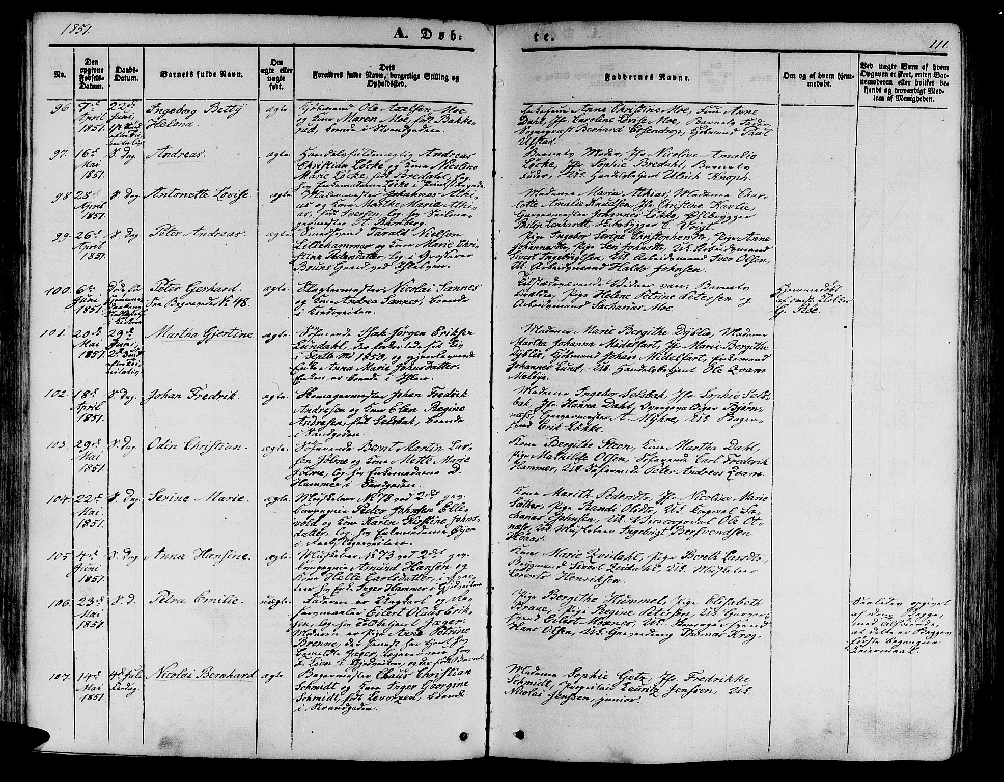 Ministerialprotokoller, klokkerbøker og fødselsregistre - Sør-Trøndelag, SAT/A-1456/602/L0137: Klokkerbok nr. 602C05, 1846-1856, s. 111