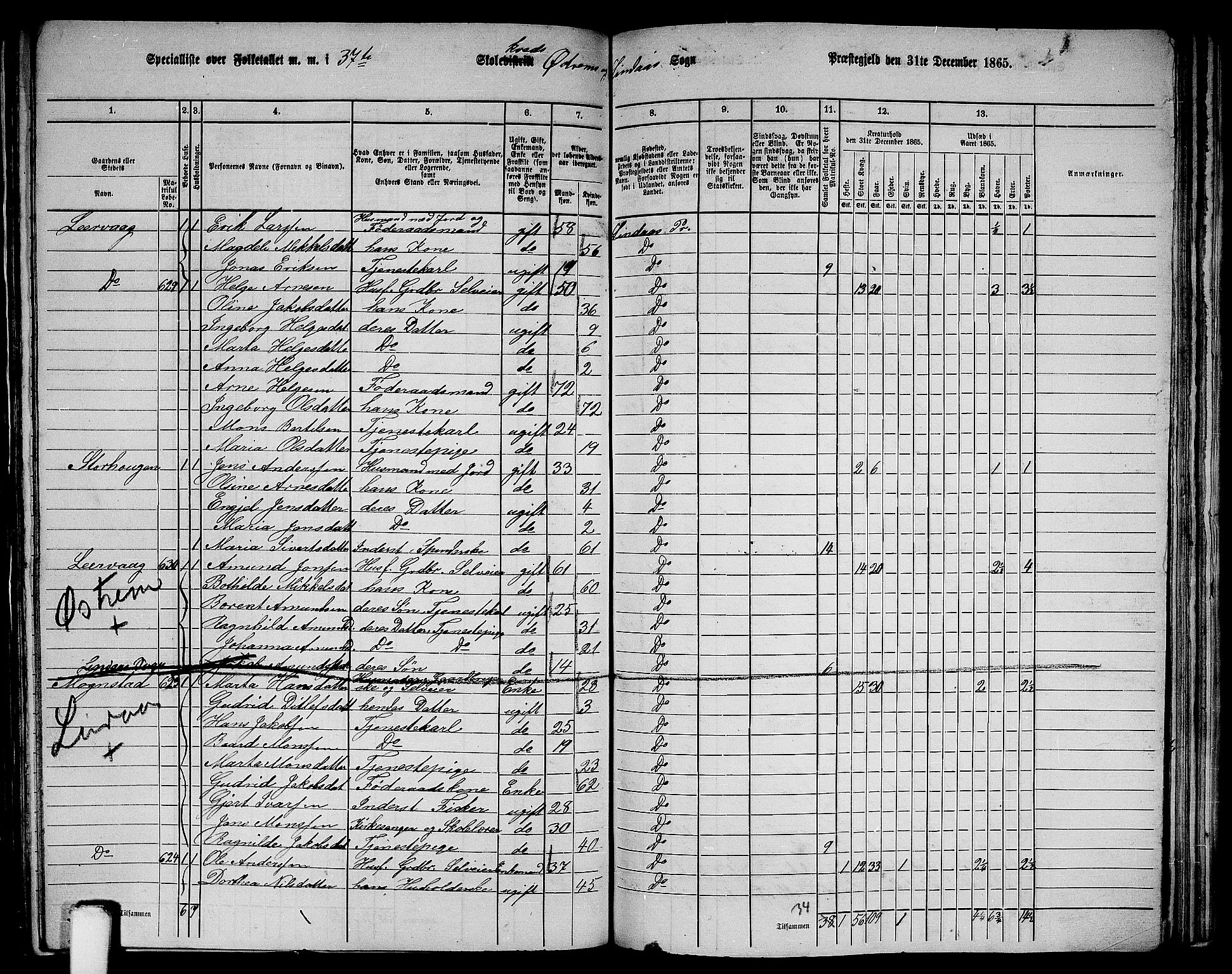 RA, Folketelling 1865 for 1263P Lindås prestegjeld, 1865, s. 239