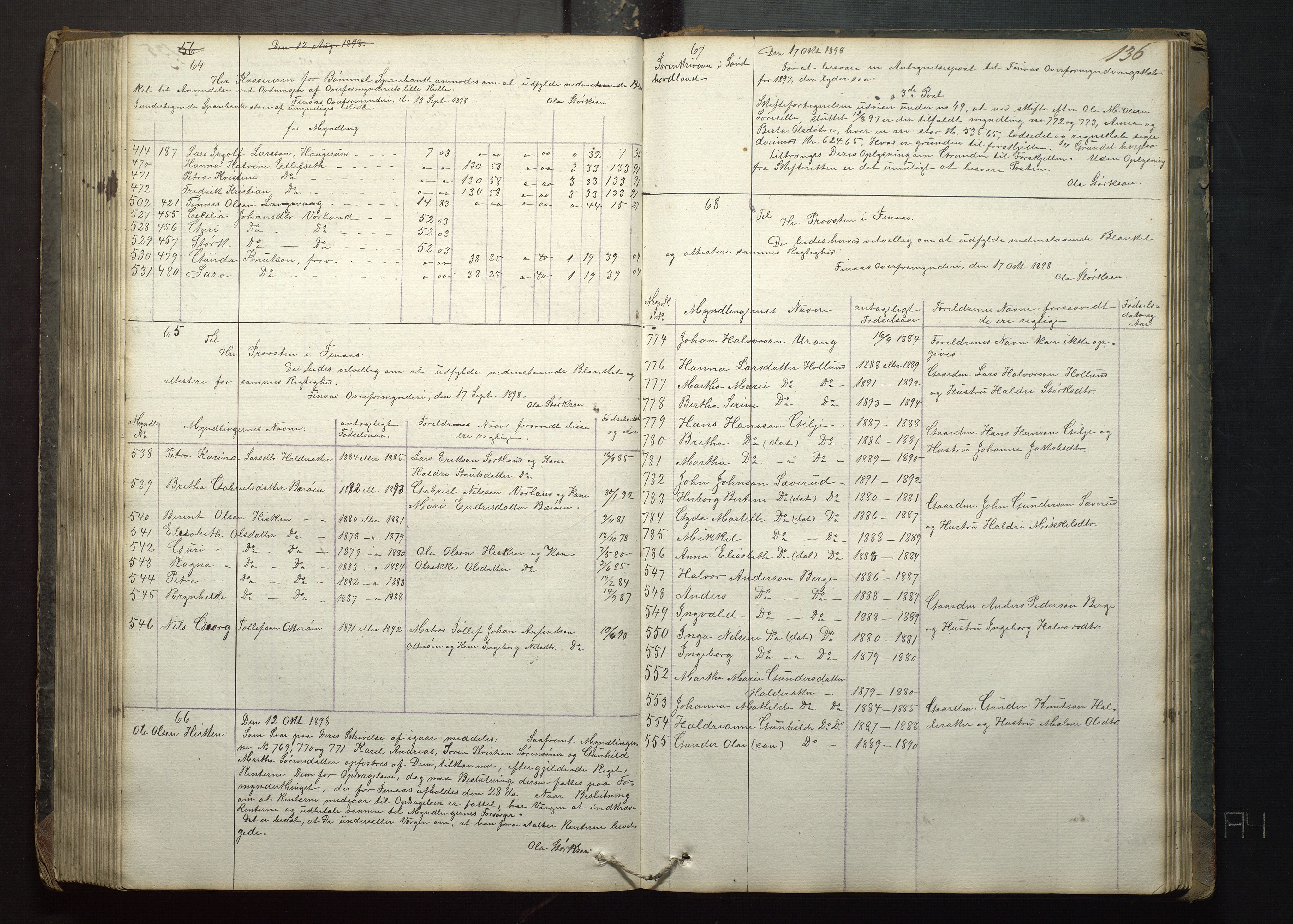 Finnaas kommune. Overformynderiet, IKAH/1218a-812/B/Ba/Baa/L0001: Kopibok for Finnås overformynderi, 1859-1904, s. 136