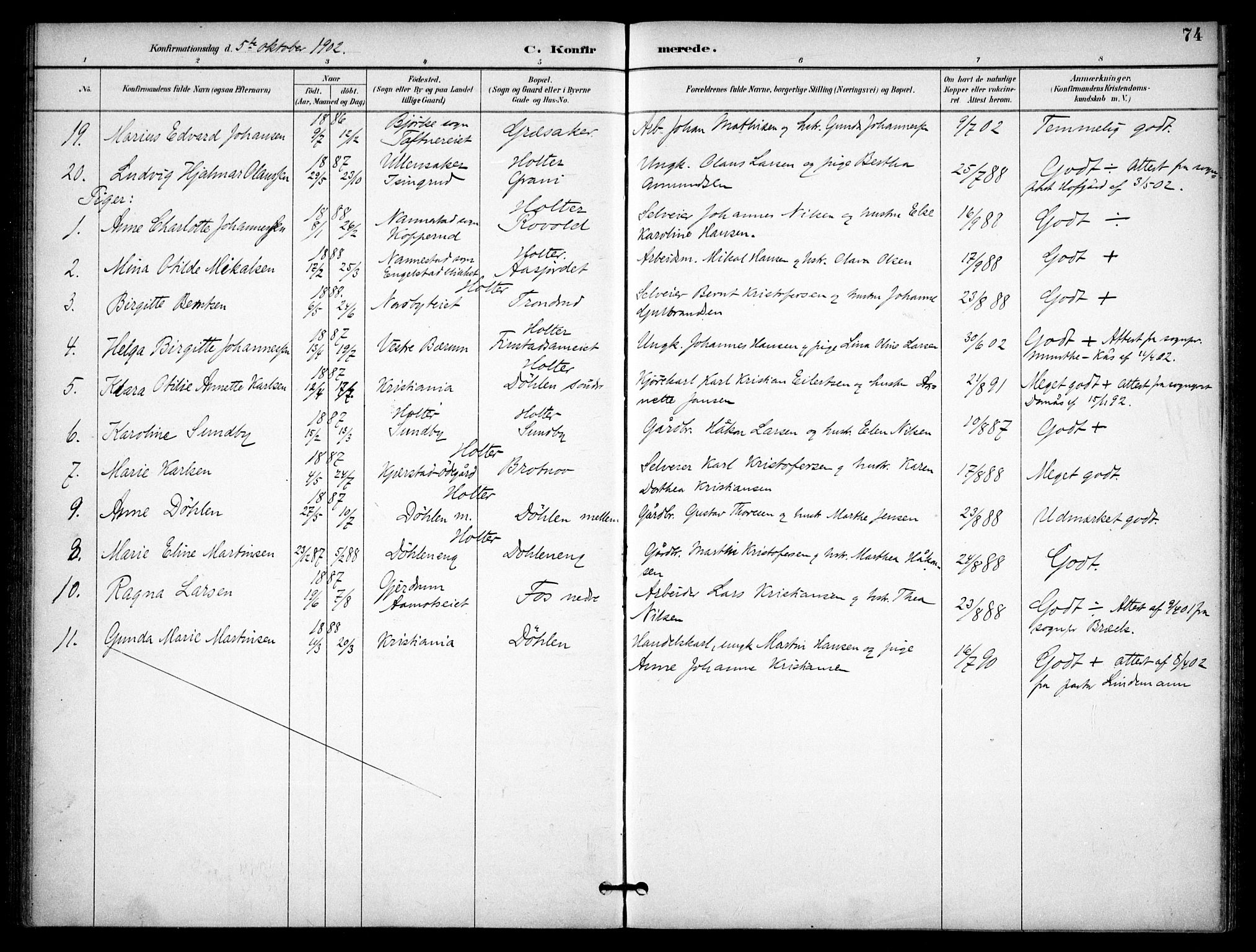 Nannestad prestekontor Kirkebøker, AV/SAO-A-10414a/F/Fb/L0002: Ministerialbok nr. II 2, 1891-1909, s. 74