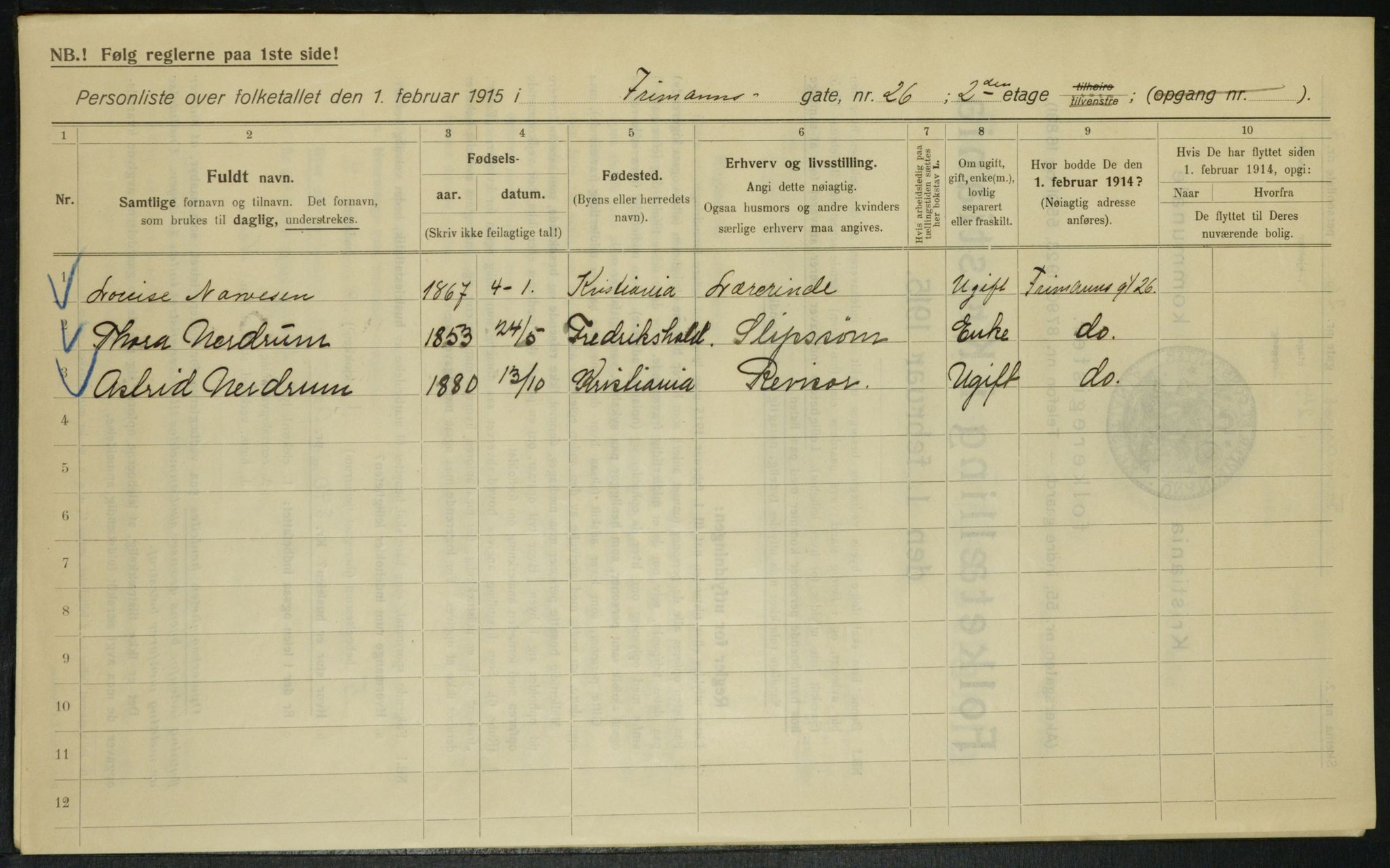 OBA, Kommunal folketelling 1.2.1915 for Kristiania, 1915, s. 26718