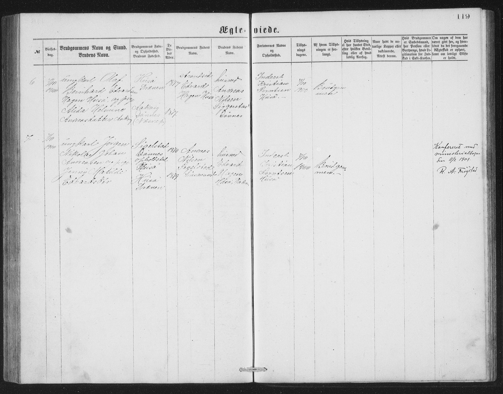 Ministerialprotokoller, klokkerbøker og fødselsregistre - Nordland, AV/SAT-A-1459/840/L0582: Klokkerbok nr. 840C02, 1874-1900, s. 119