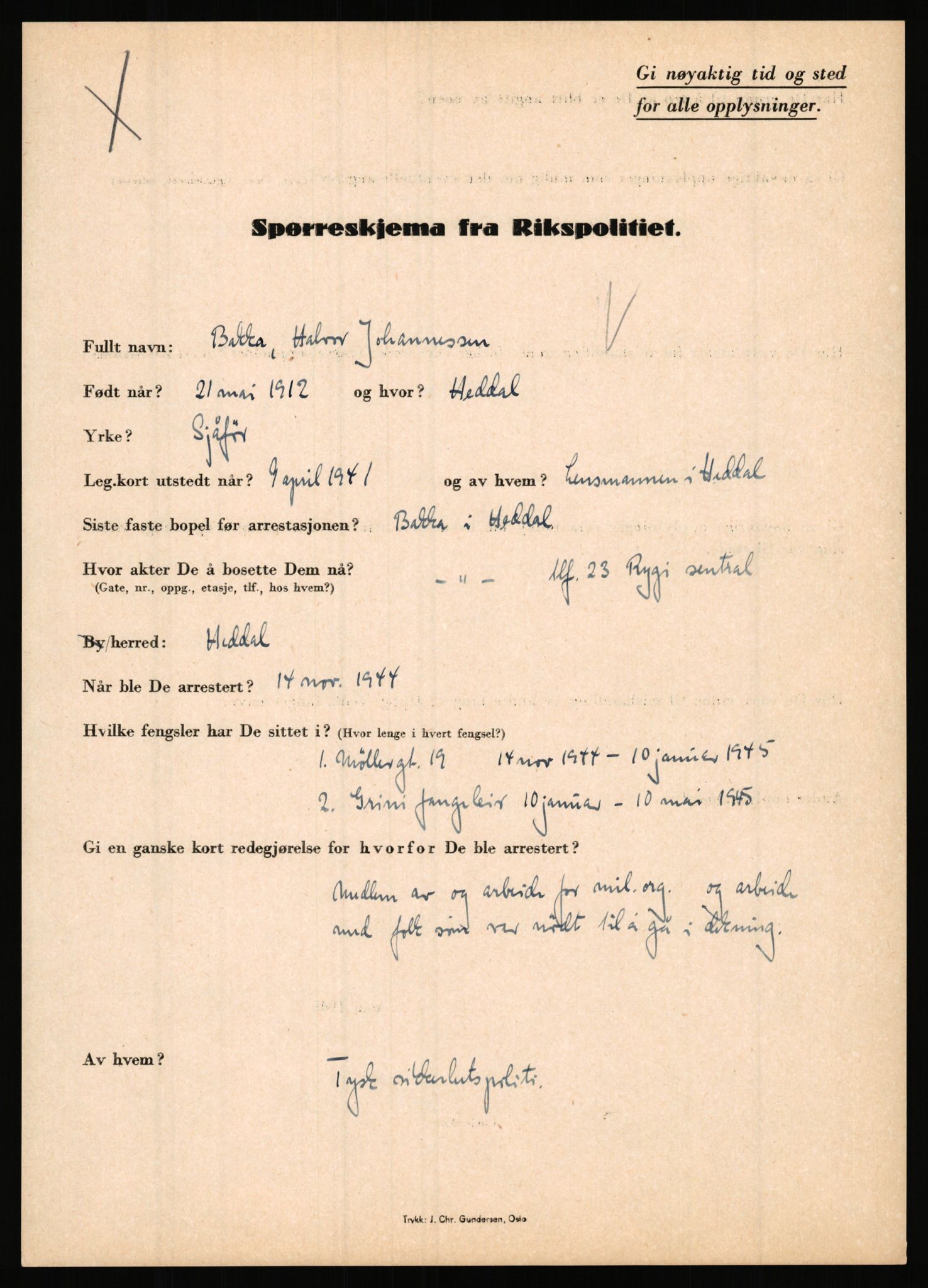 Rikspolitisjefen, AV/RA-S-1560/L/L0001: Abelseth, Rudolf - Berentsen, Odd, 1940-1945, s. 1071