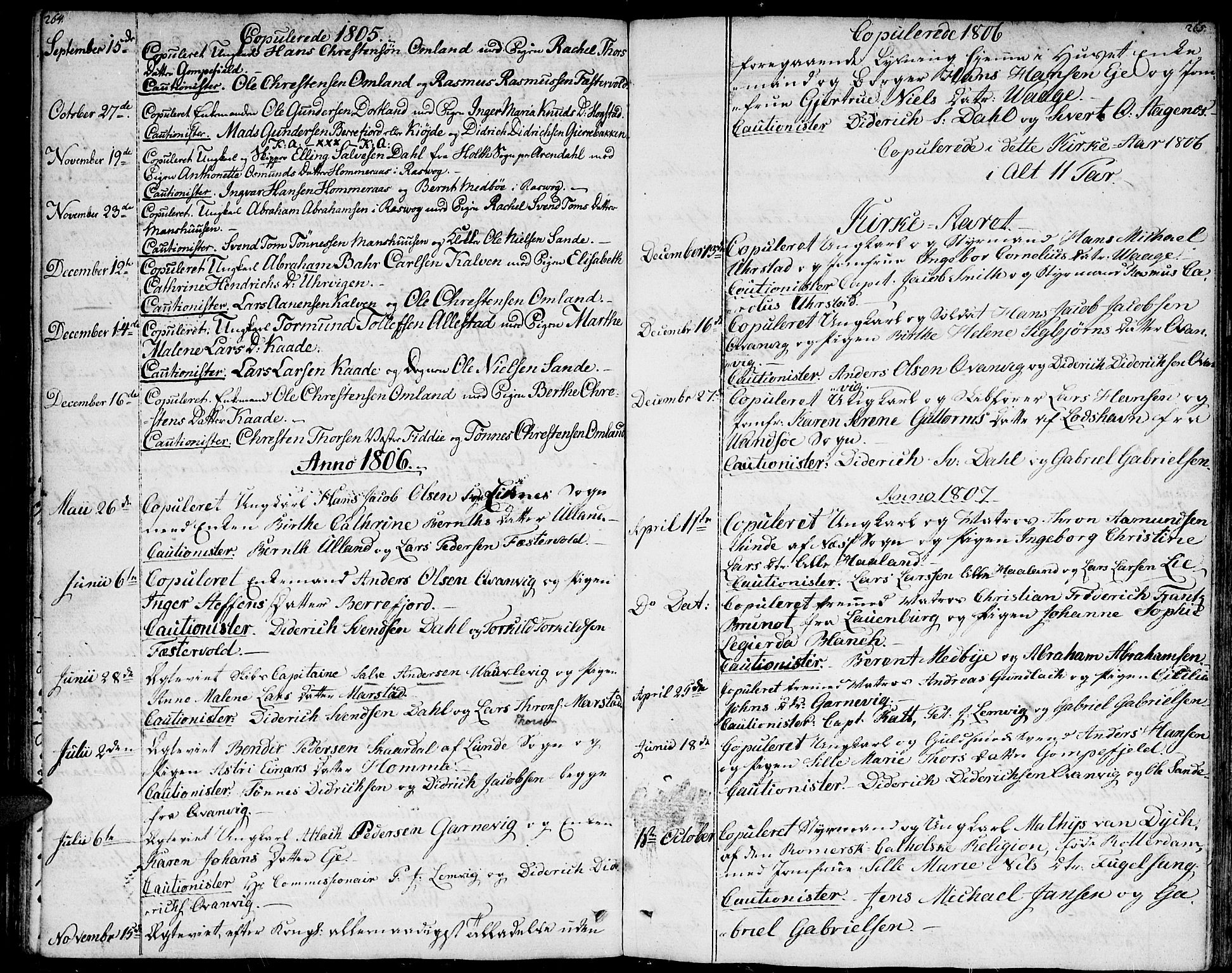 Flekkefjord sokneprestkontor, AV/SAK-1111-0012/F/Fa/Fab/L0002: Ministerialbok nr. A 2, 1781-1832, s. 264-265
