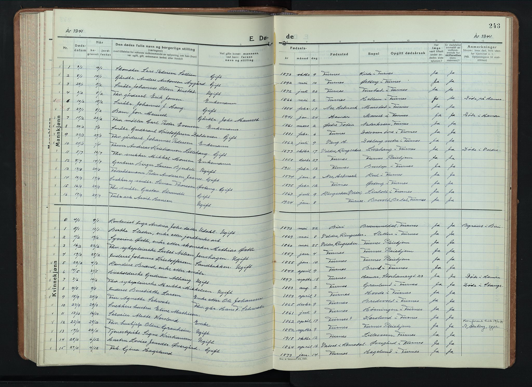 Furnes prestekontor, SAH/PREST-012/L/La/L0002: Klokkerbok nr. 2, 1934-1956, s. 243