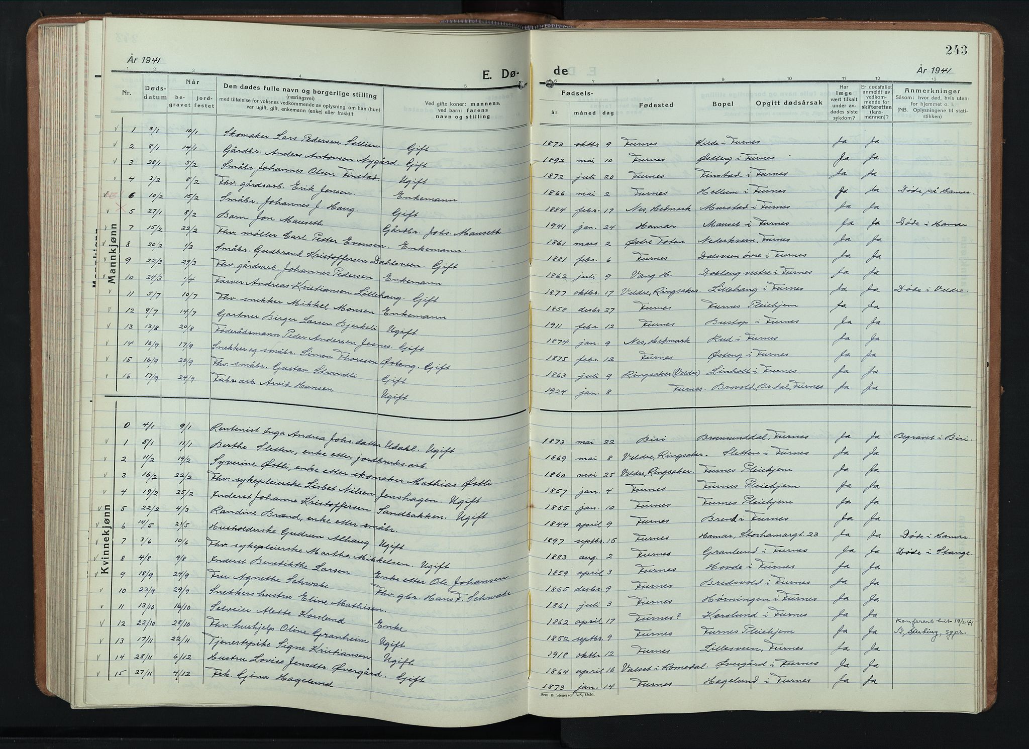 Furnes prestekontor, AV/SAH-PREST-012/L/La/L0002: Klokkerbok nr. 2, 1934-1956, s. 243