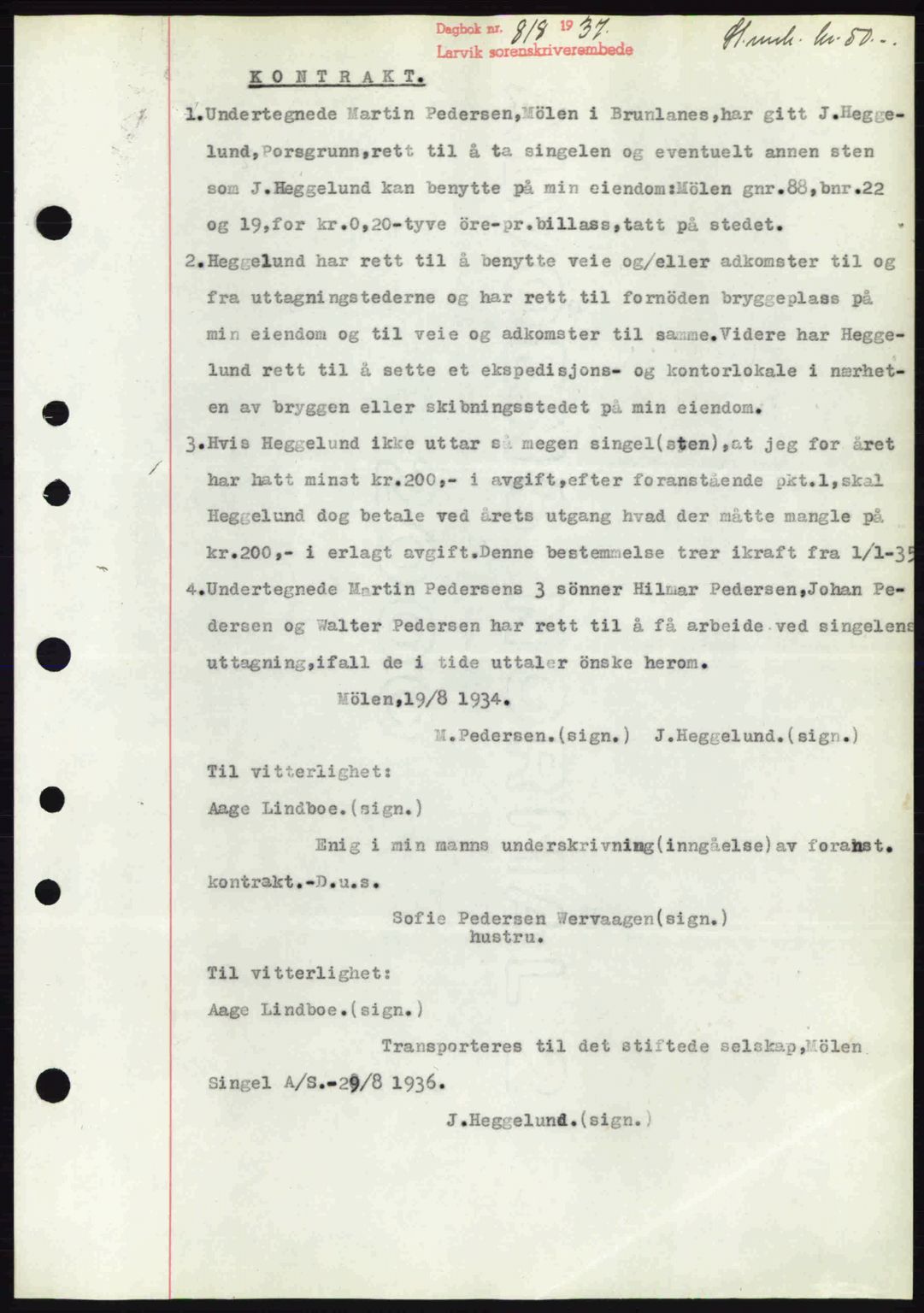 Larvik sorenskriveri, SAKO/A-83/G/Ga/Gab/L0067: Pantebok nr. A-1, 1936-1937, Dagboknr: 818/1937
